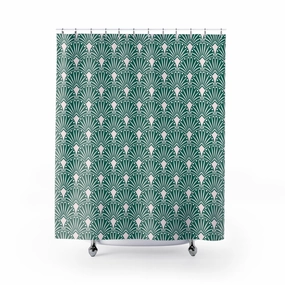 Art Deco Shower Curtain | Teal Green, White, Art Nouveau Lighting,Home Lighting