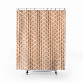 Art Deco Shower Curtain | Terracotta, Burnt Orange White, Art Nouveau Lighting,Home Lighting