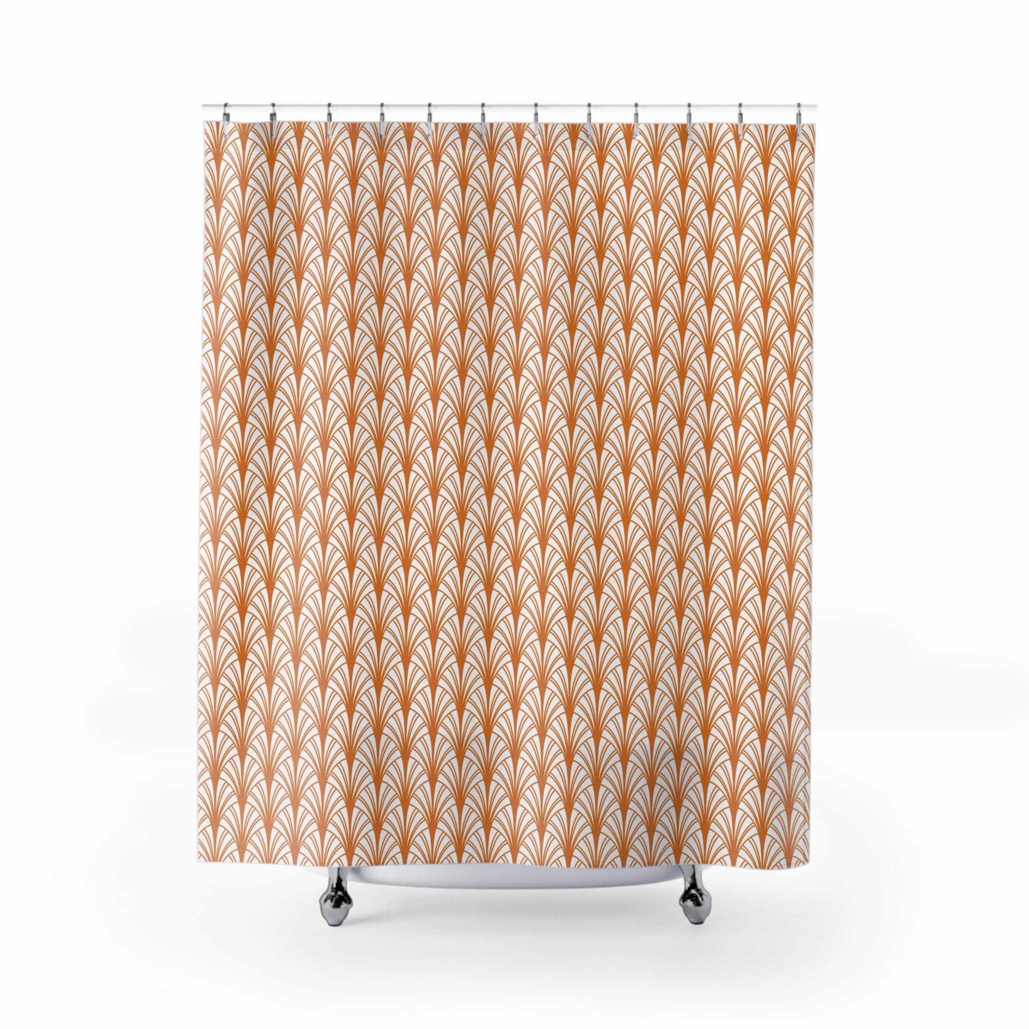 Art Deco Shower Curtain | Terracotta, Burnt Orange White, Art Nouveau Lighting,Home Lighting