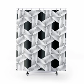 Art Deco Shower Curtain | White Black, Minimalist Geometric Lighting,Home Lighting