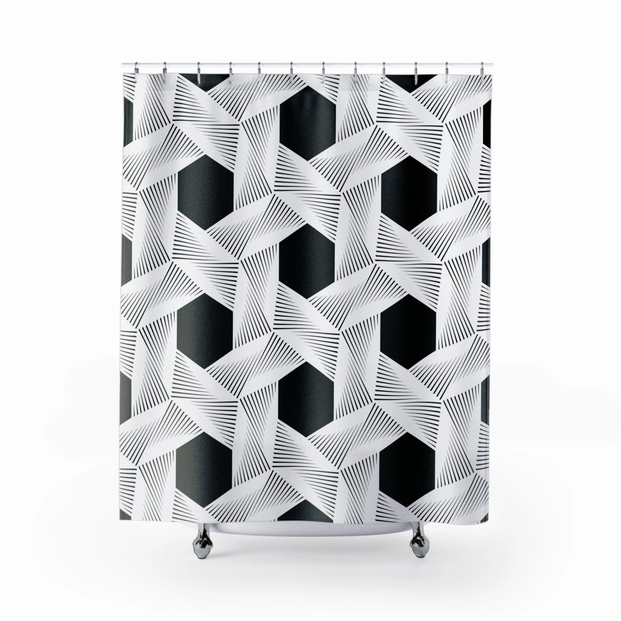 Art Deco Shower Curtain | White Black, Minimalist Geometric Lighting,Home Lighting