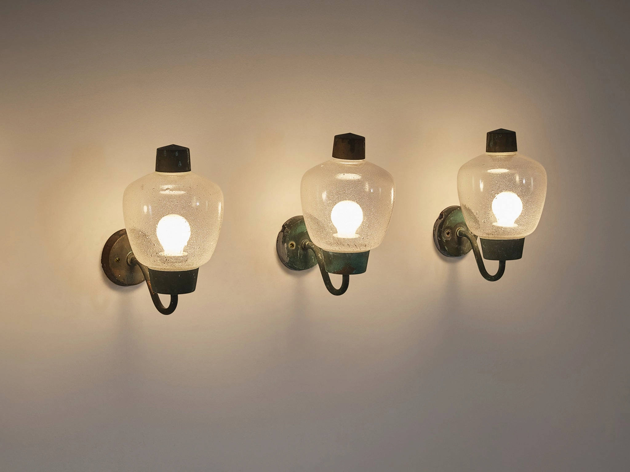 Asea Elektroskandia Swedish Wall Lights in Patinated Copper and Glass