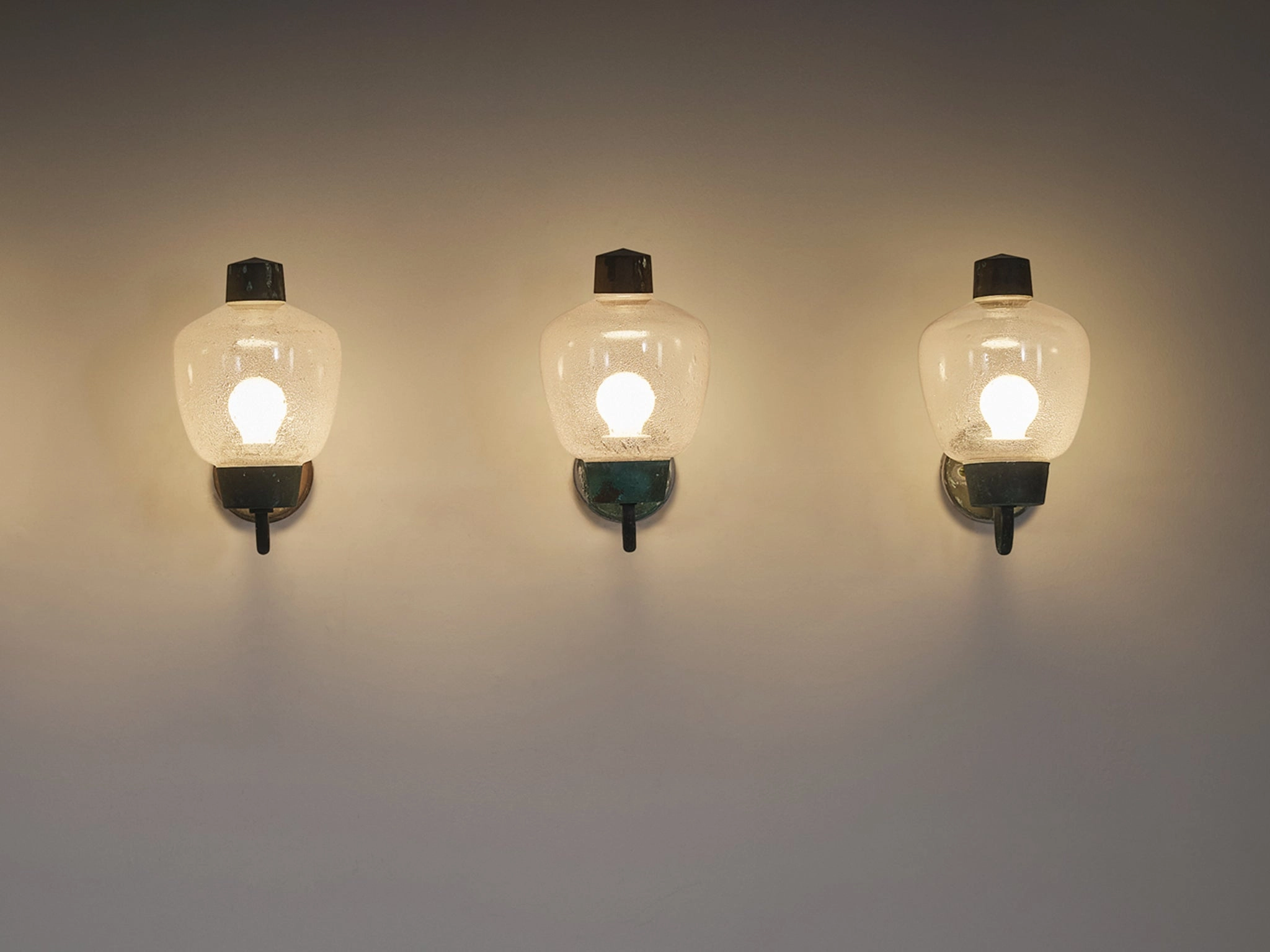 Asea Elektroskandia Swedish Wall Lights in Patinated Copper and Glass
