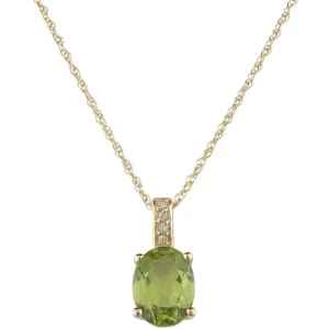 August Birthstone Pendant: 14K Yellow Gold Diamond And Oval Peridot Drop Pendant Necklace