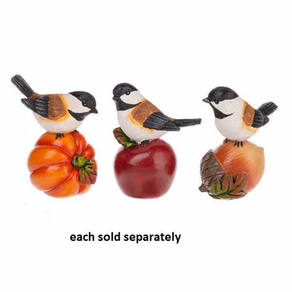 Autumn Fall Harvest Bird on Pumpkin, Apple, Acorn Mini Figurine Decorative Mirror,Home Decor Mirror