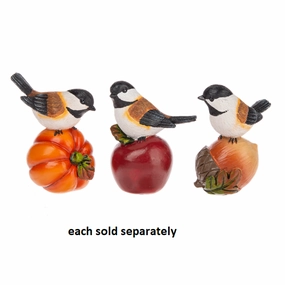 Autumn Fall Harvest Bird on Pumpkin, Apple, Acorn Mini Figurine Decorative Mirror,Home Decor Mirror