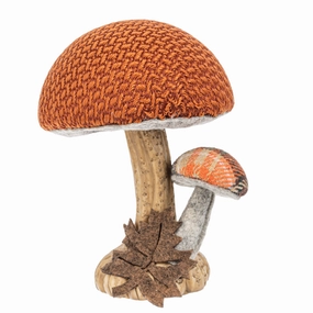 Autumn Mushroom with Fall Leaf Figurine Decorative Mirror,Home Decor Mirror