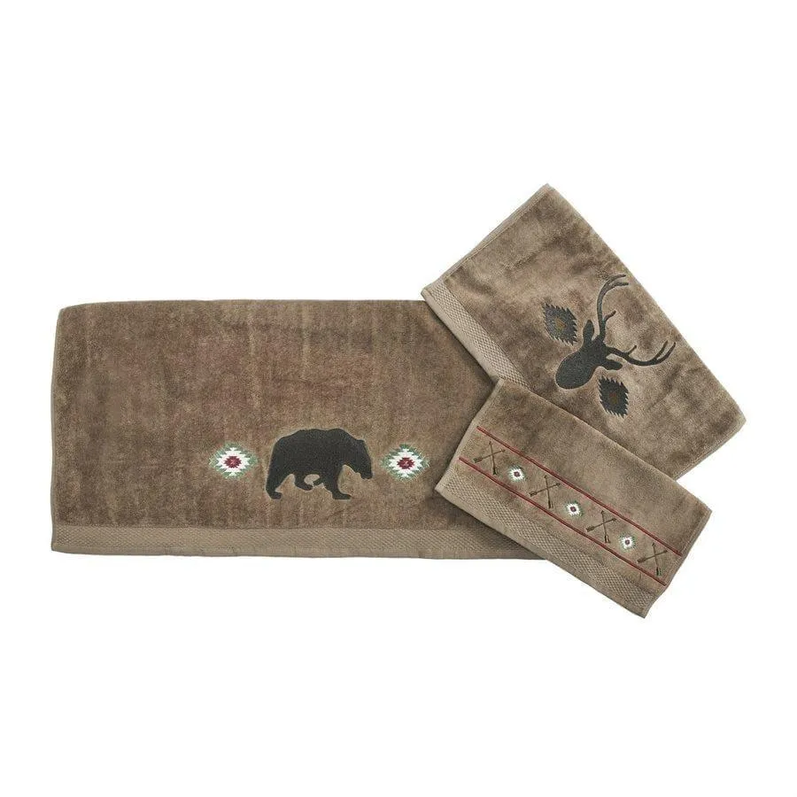 Aztec Bear 3-PC Bath Towel Set, Mocha bath towels, hand towels