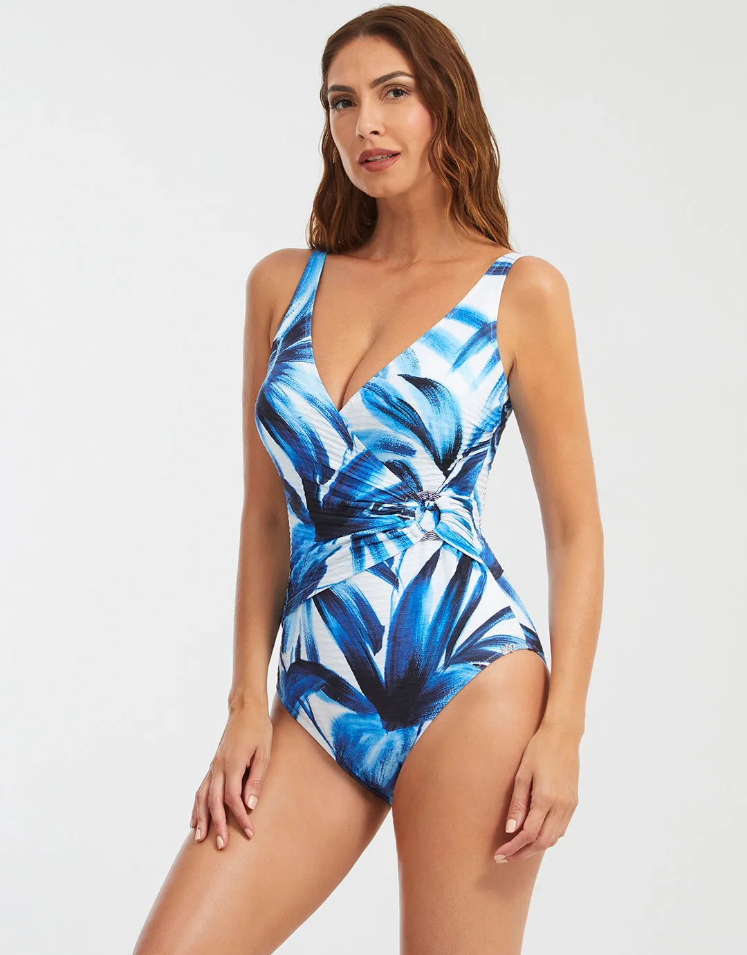 Azura Wrap Swimsuit - Blue and White