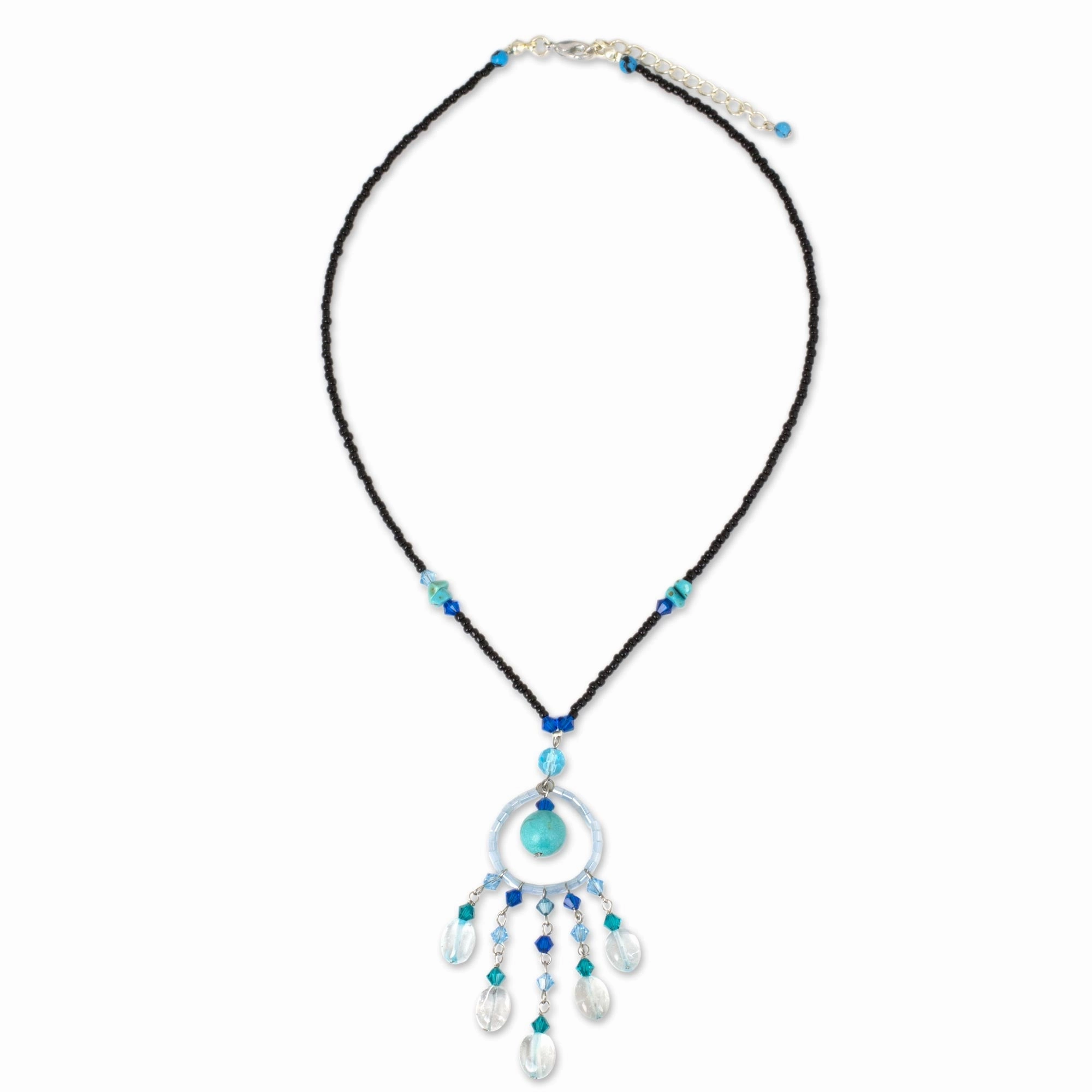 Azure Dreamcatcher Beaded Pendant Necklace from Thailand