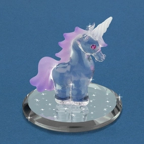 Baby Unicorn with Purple Mane Frosted Horn and Pink Crystal Glass Figurine Decorative Mirror,Home Decor Mirror