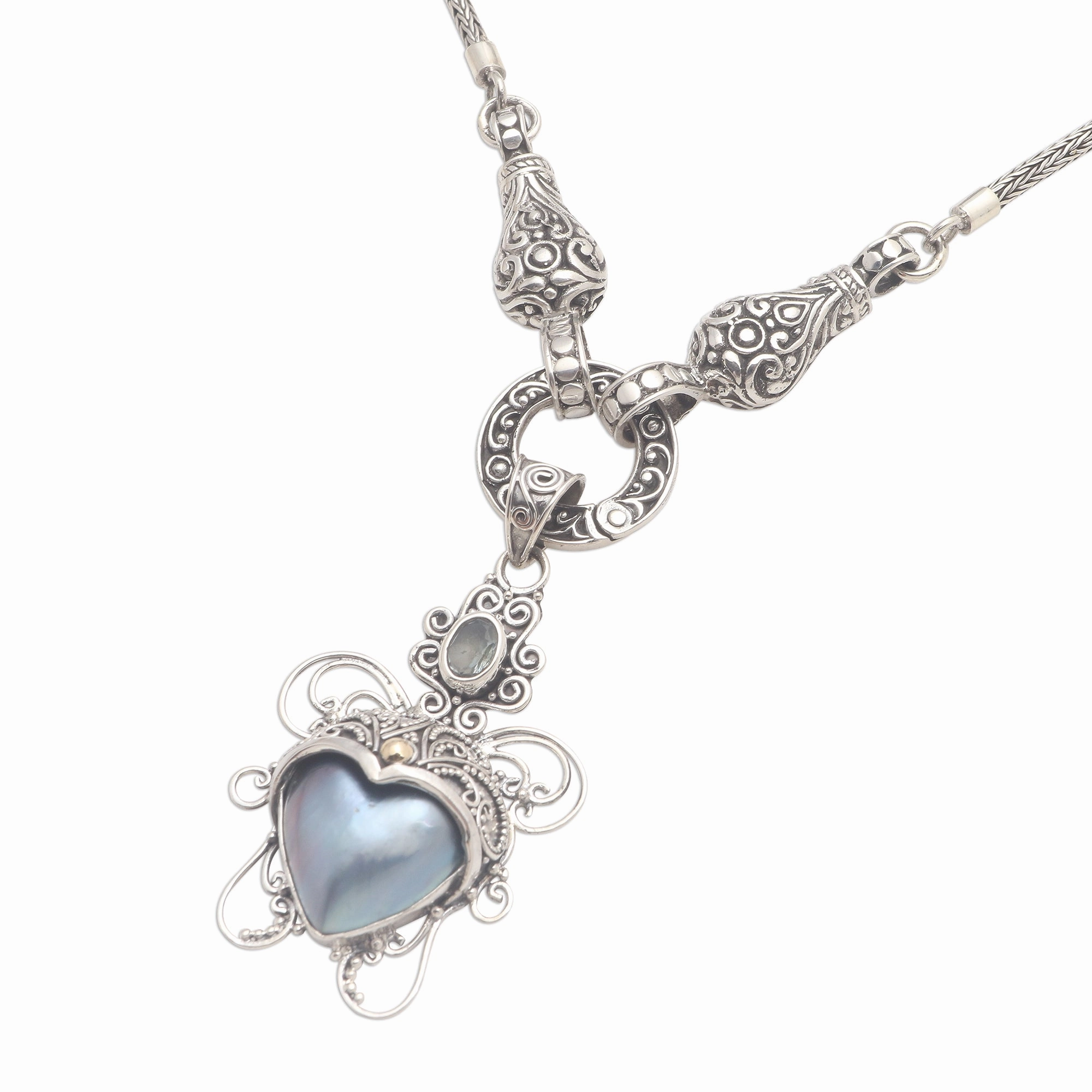Badung Blue Blue Cultured Mabe Pearl Necklace with Blue Topaz