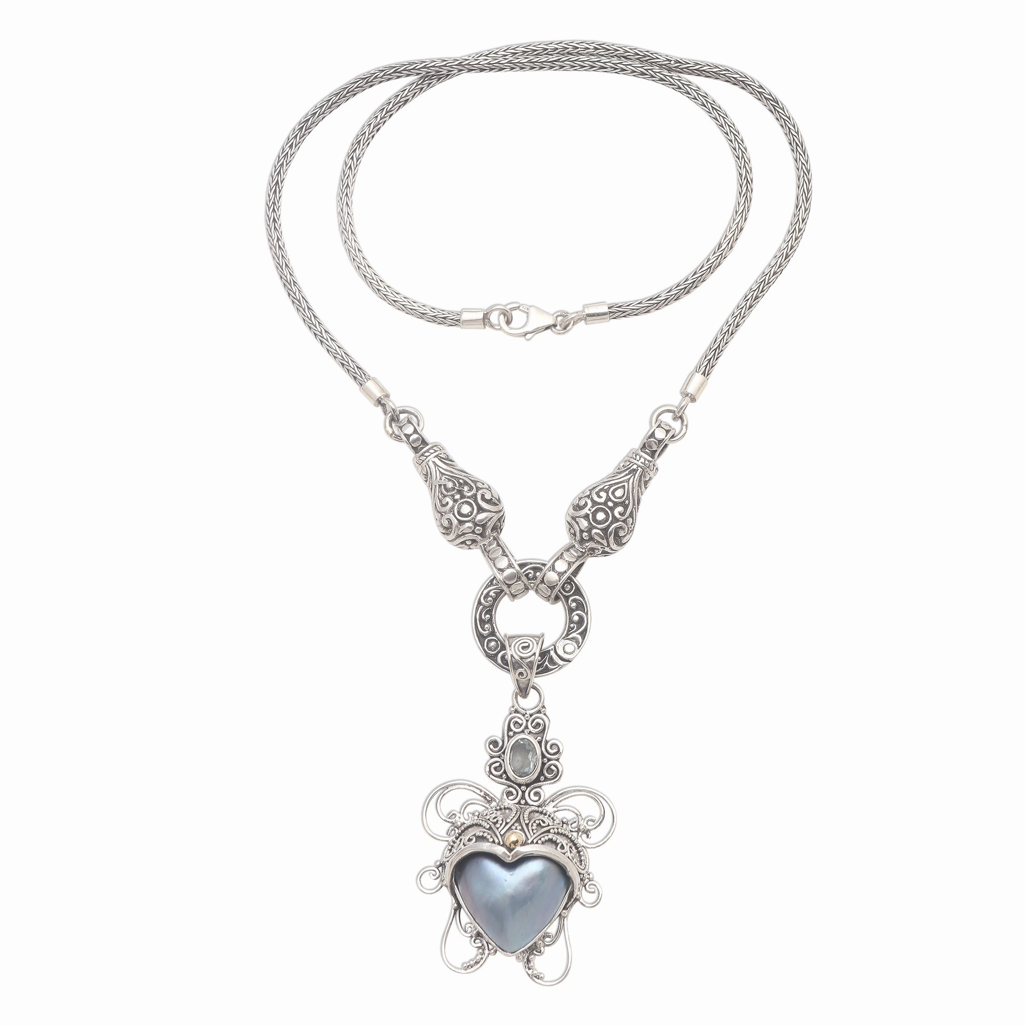 Badung Blue Blue Cultured Mabe Pearl Necklace with Blue Topaz