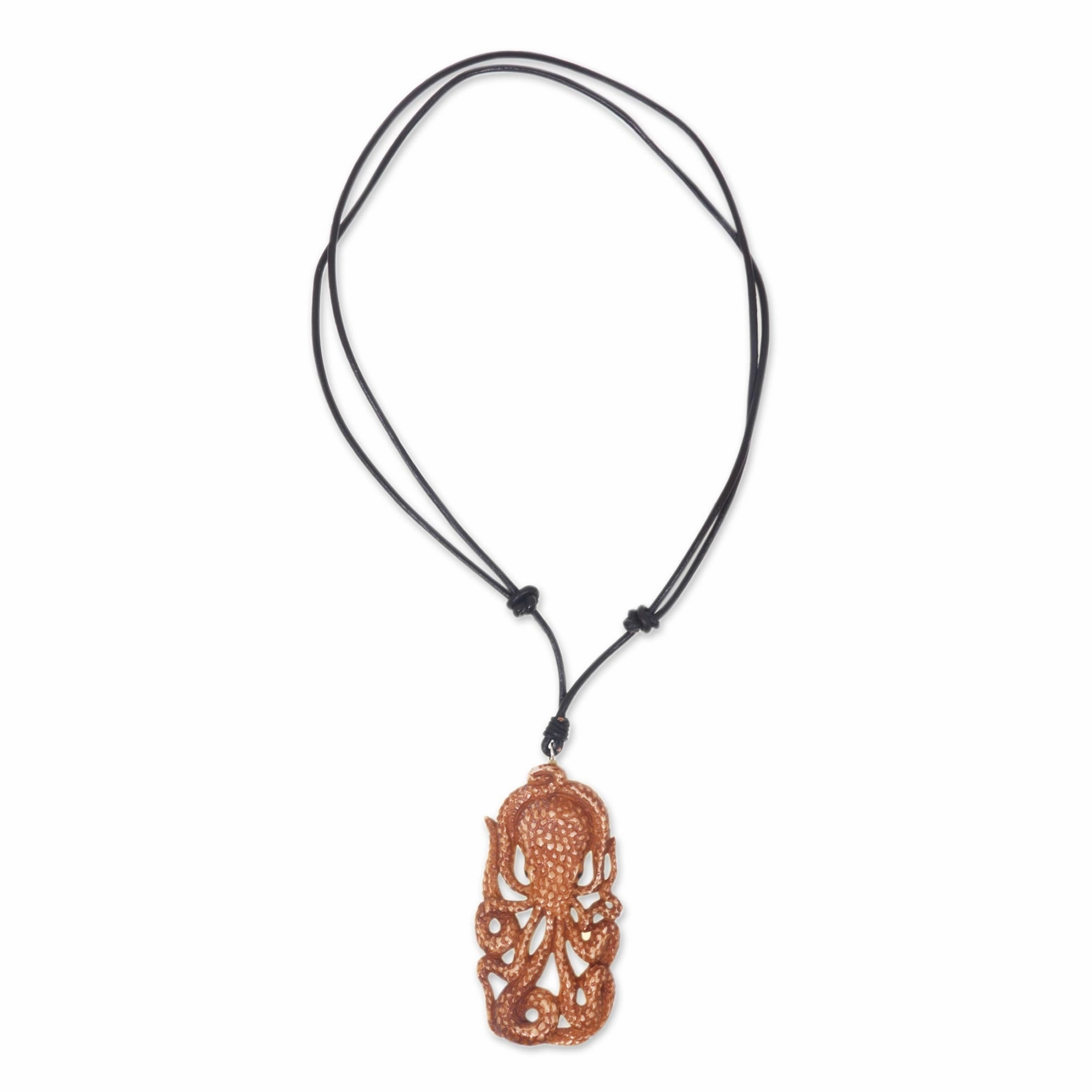 Bali Octopus Hand Carved Pendant Necklace
