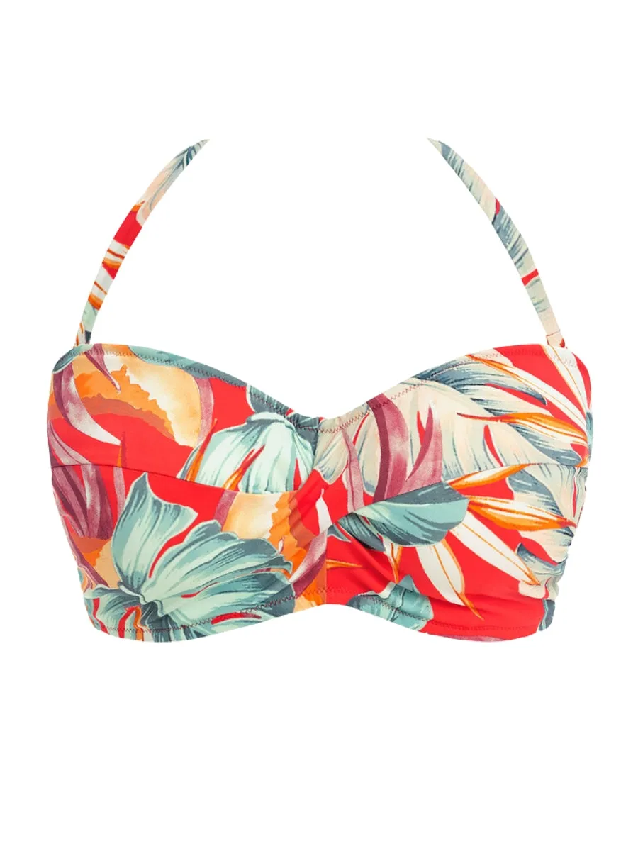 Bamboo Grove Twist Bandeau Bikini Top - Hot Chilli