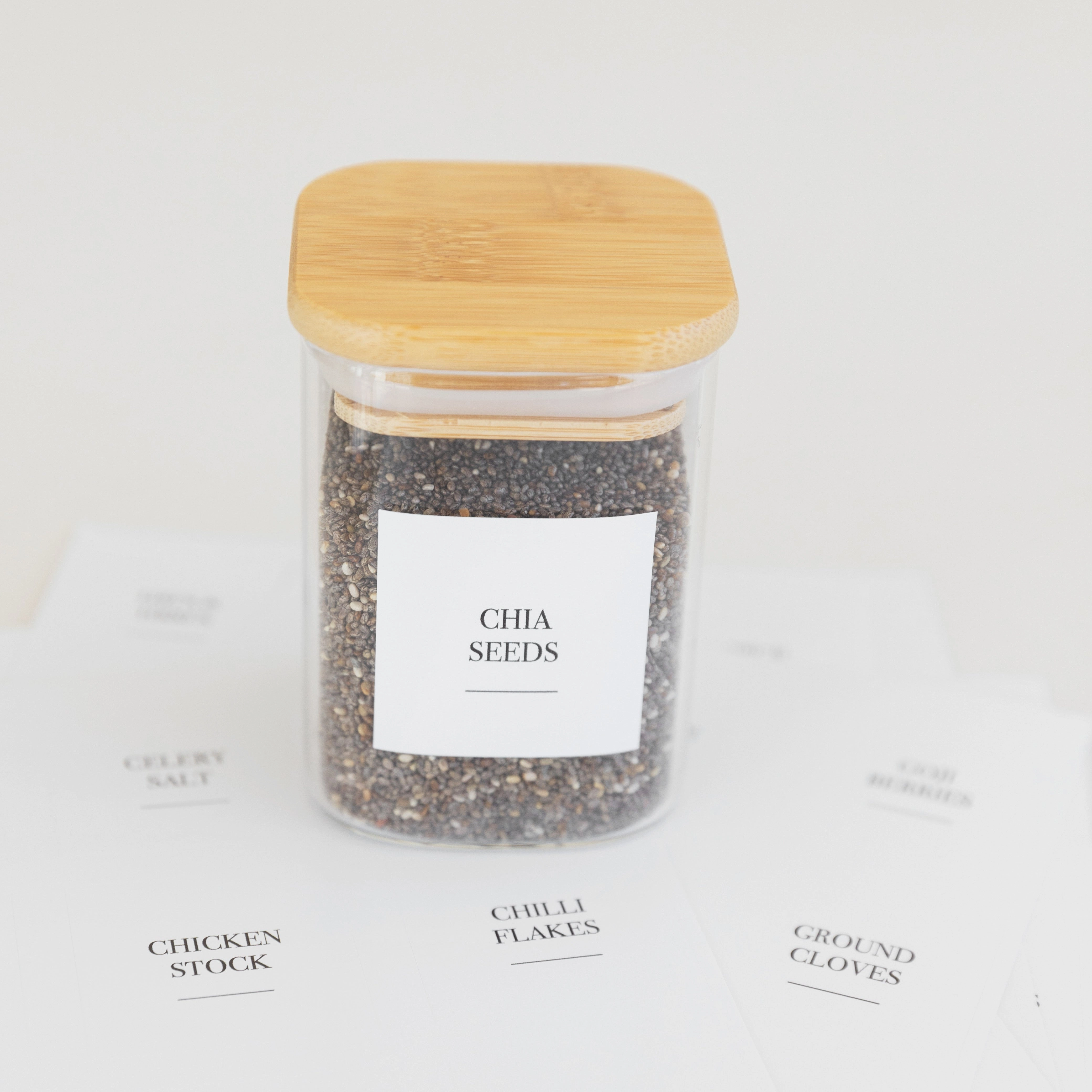 Bamboo Glass Herb & Spice Jars Square - 200ml