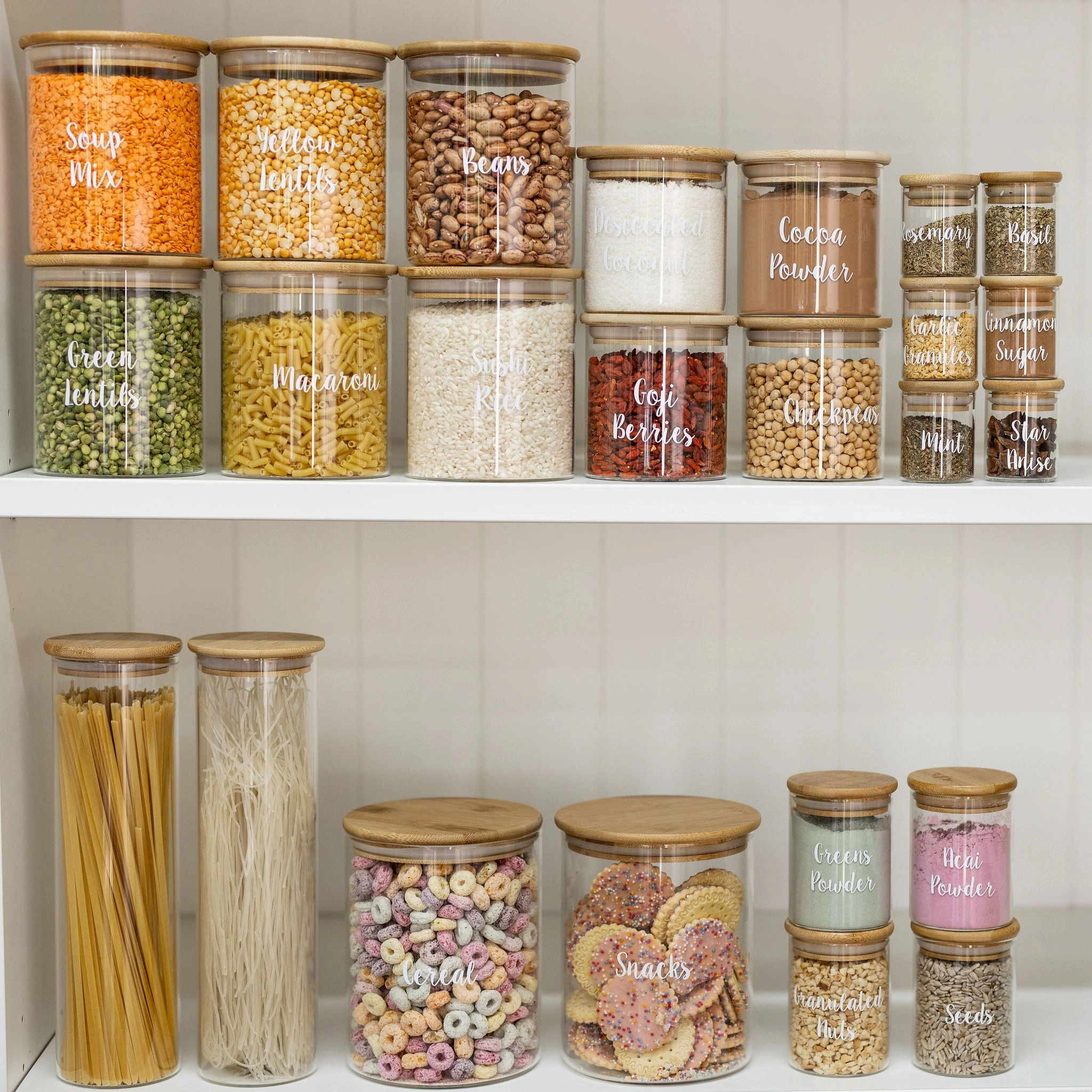 Bamboo Glass Jars Large Pantry Container Pack Figurines,Decorative Ornaments