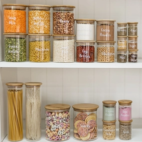 Bamboo Glass Jars Large Pantry Container Pack Figurines,Decorative Ornaments