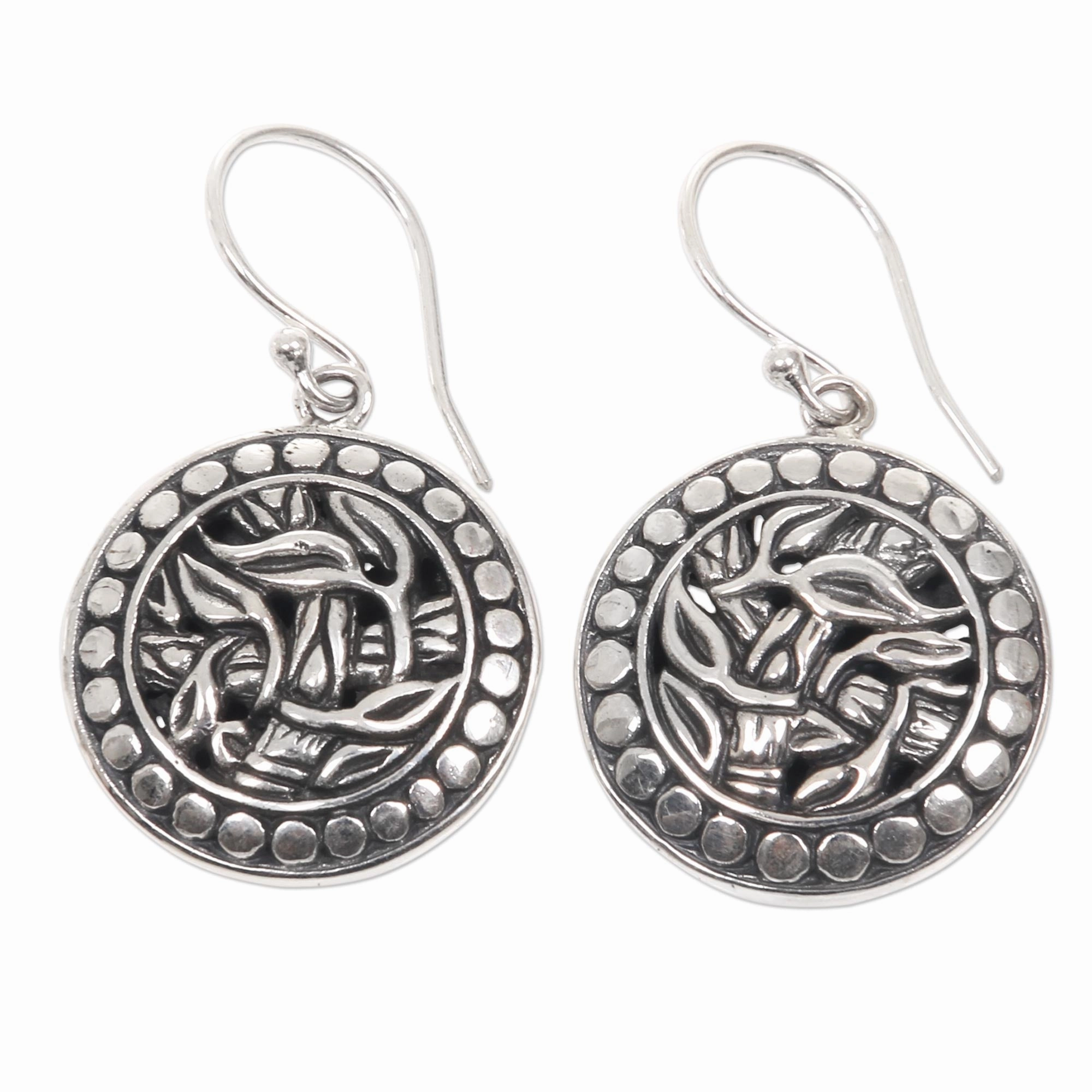 Bamboo Labyrinth Silver Dangle Earrings