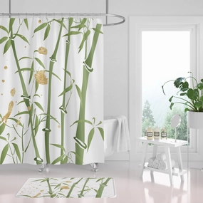 Bamboo Shower Curtain | Sage Green White Lighting,Home Lighting