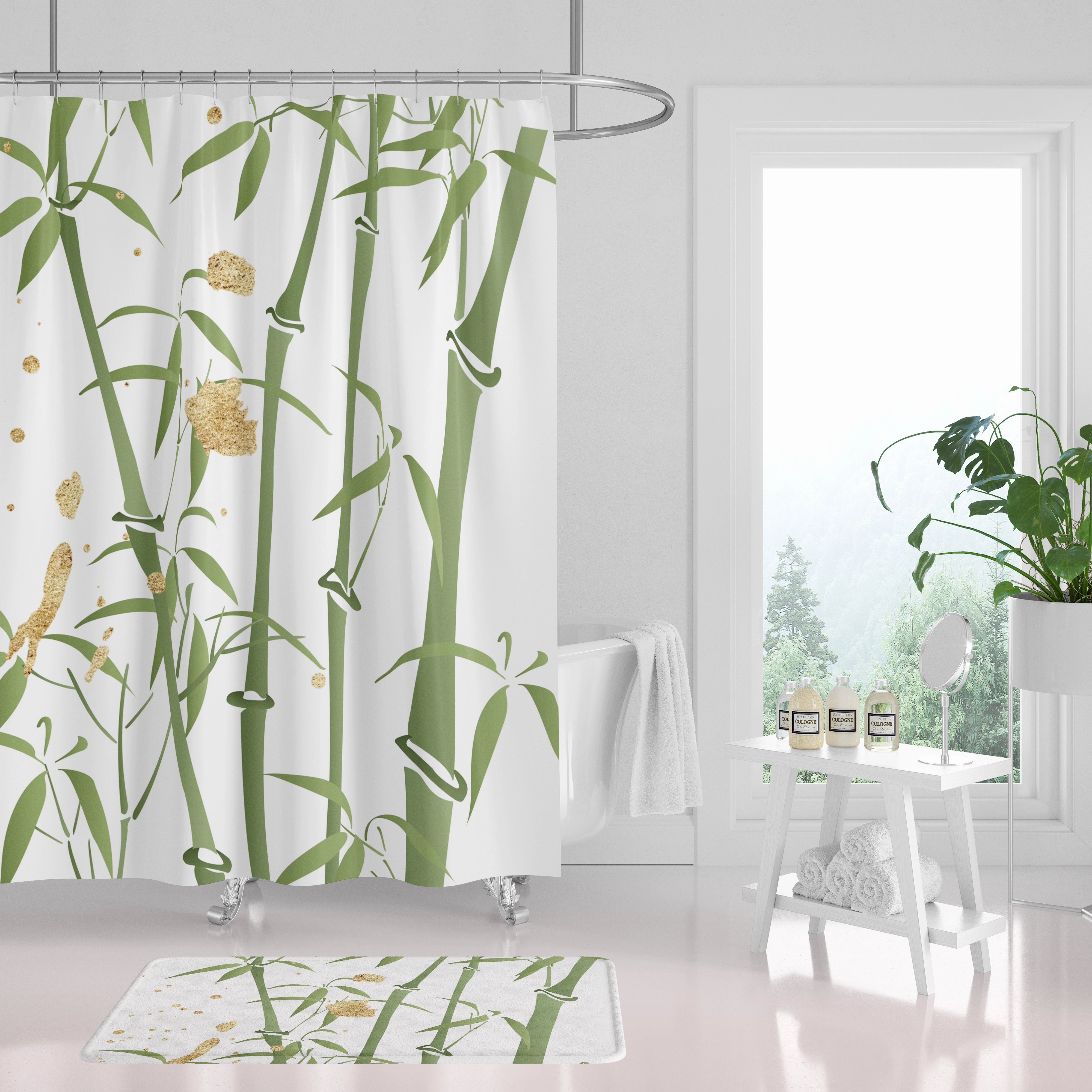 Bamboo Shower Curtain | Sage Green White Lighting,Home Lighting