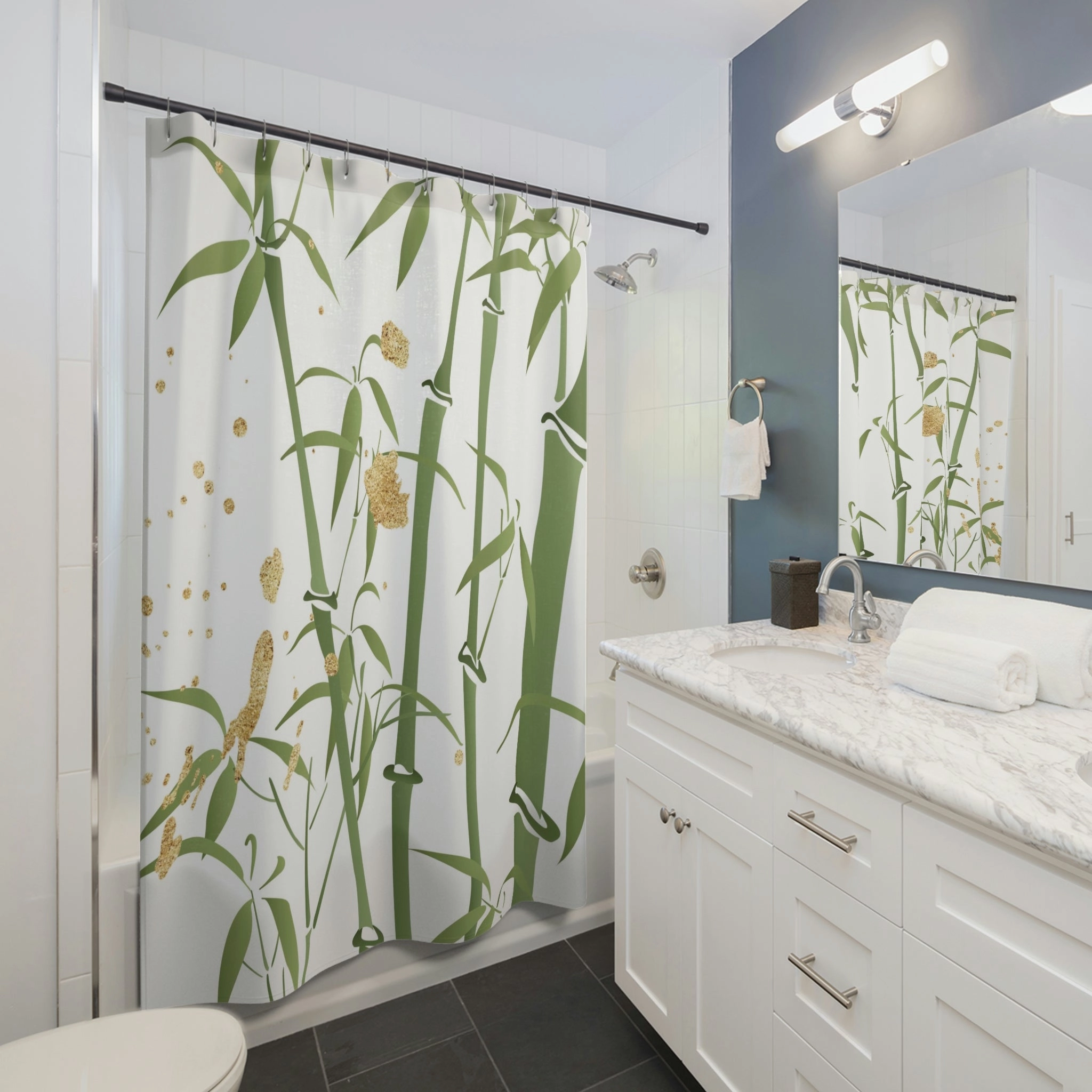Bamboo Shower Curtain | Sage Green White