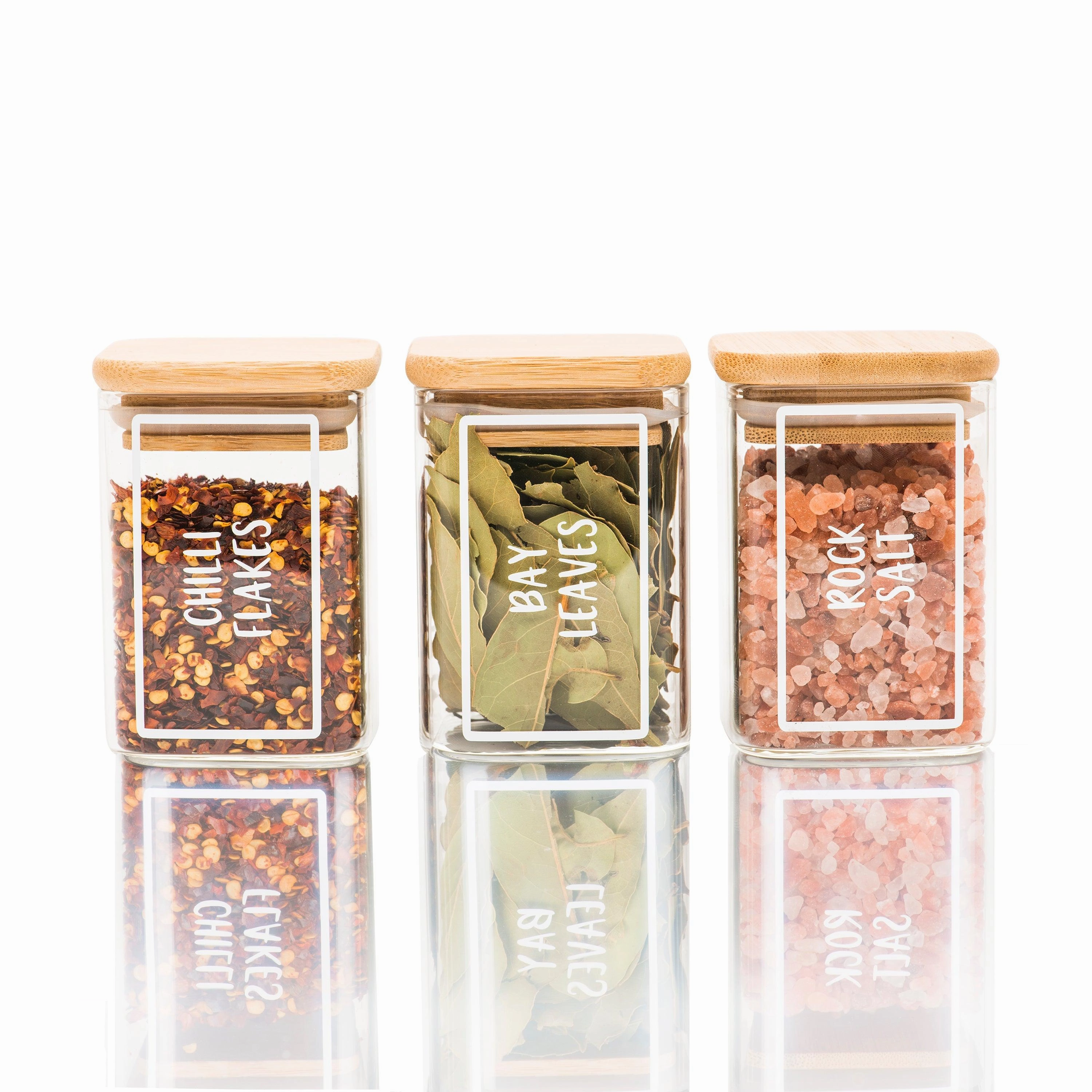 Bamboo Spice Rack with Square Herb & Spice Jars Large Pack