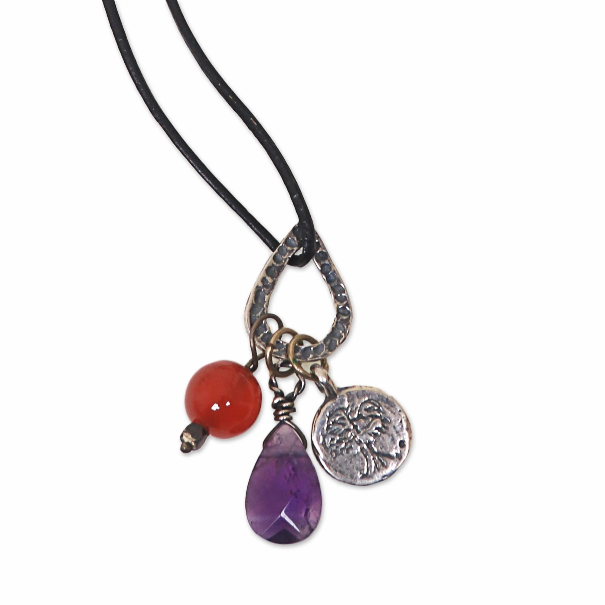 Banyan Tree Multigem Stamped Sterling Silver Banyan Tree Cord Necklace