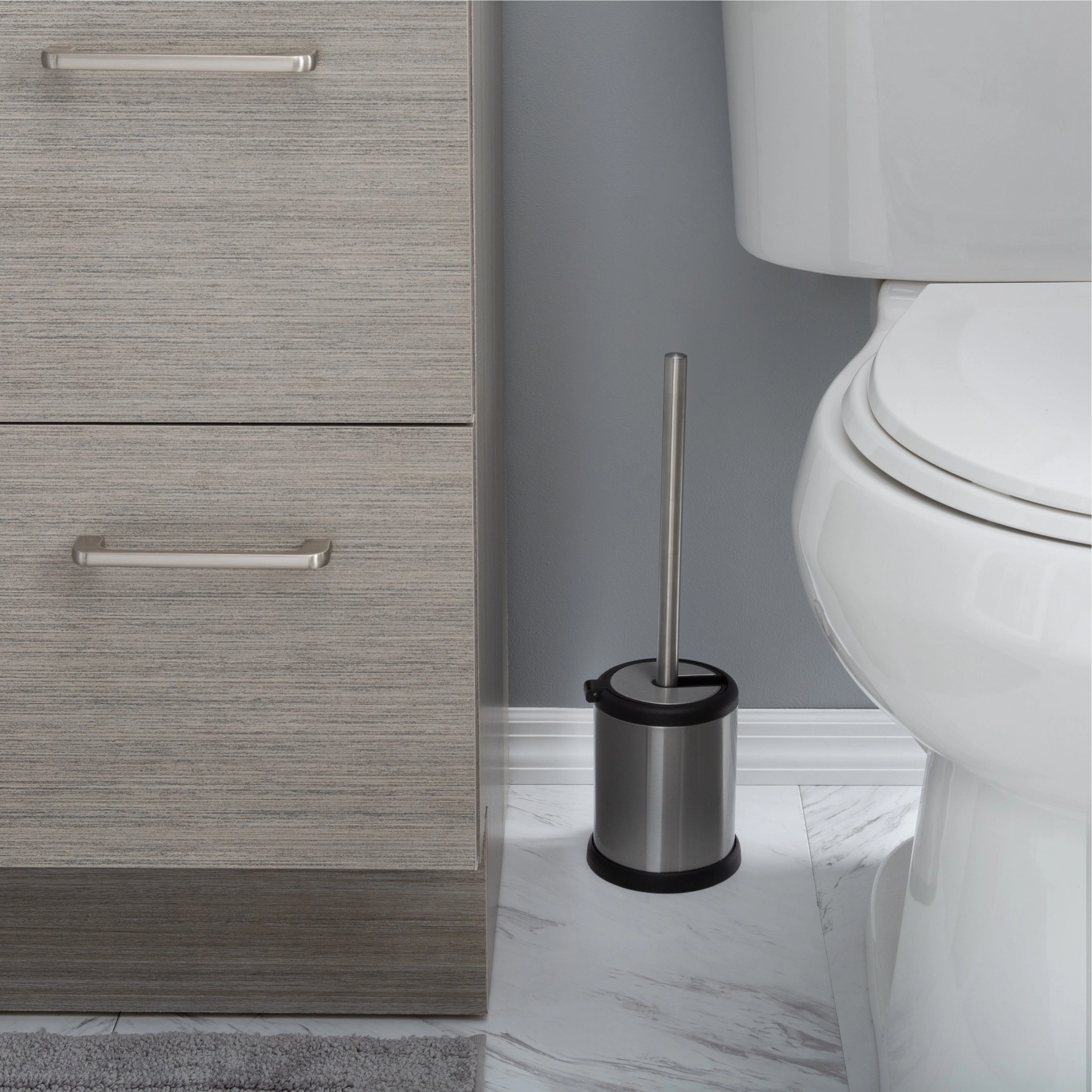 Bath Bliss 2 Pack Self Closing Lid Toilet Brush and Holder in Stainless Steel - 4.5" Rd x 14.75"