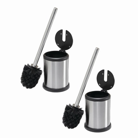 Bath Bliss 2 Pack Self Closing Lid Toilet Brush and Holder in Stainless Steel - 4.5" Rd x 14.75" Toilet Brush,Bathroom Cleaner