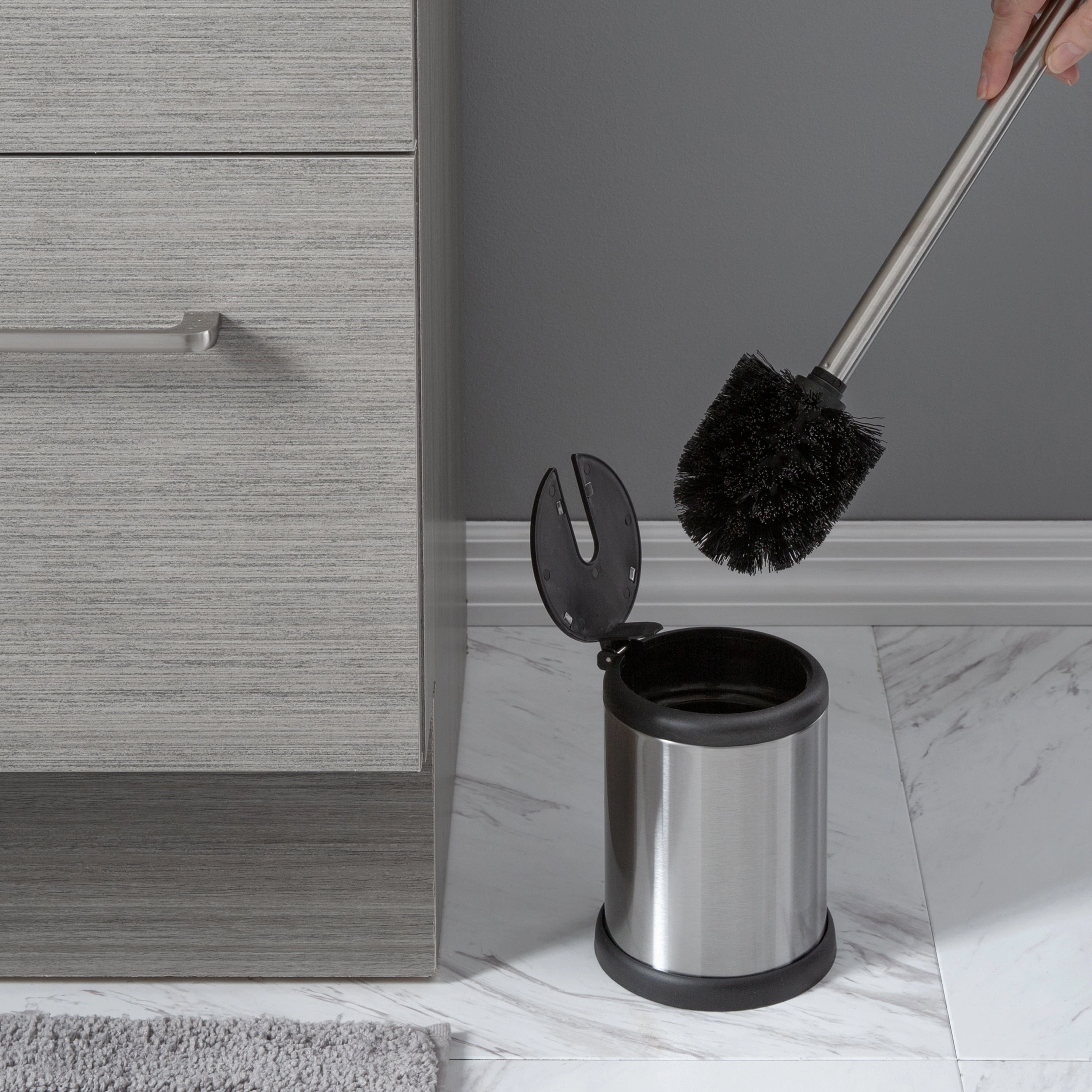 Bath Bliss 2 Pack Self Closing Lid Toilet Brush and Holder in Stainless Steel - 4.5" Rd x 14.75"