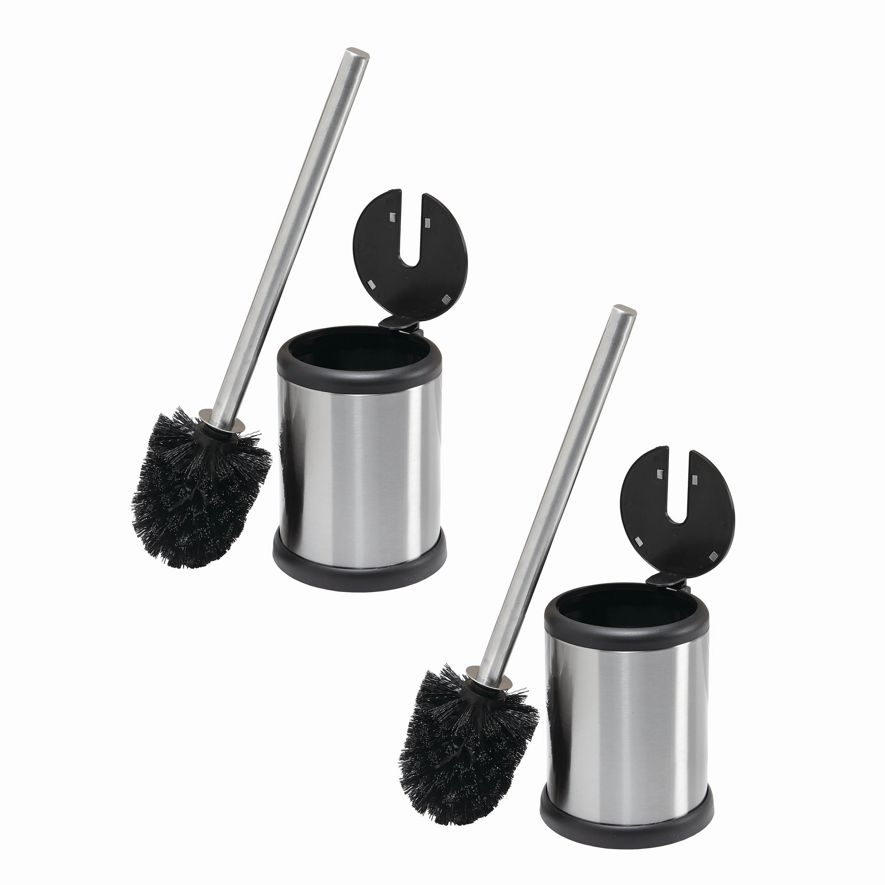 Bath Bliss 2 Pack Self Closing Lid Toilet Brush and Holder in Stainless Steel - 4.5" Rd x 14.75" Toilet Brush,Bathroom Cleaner