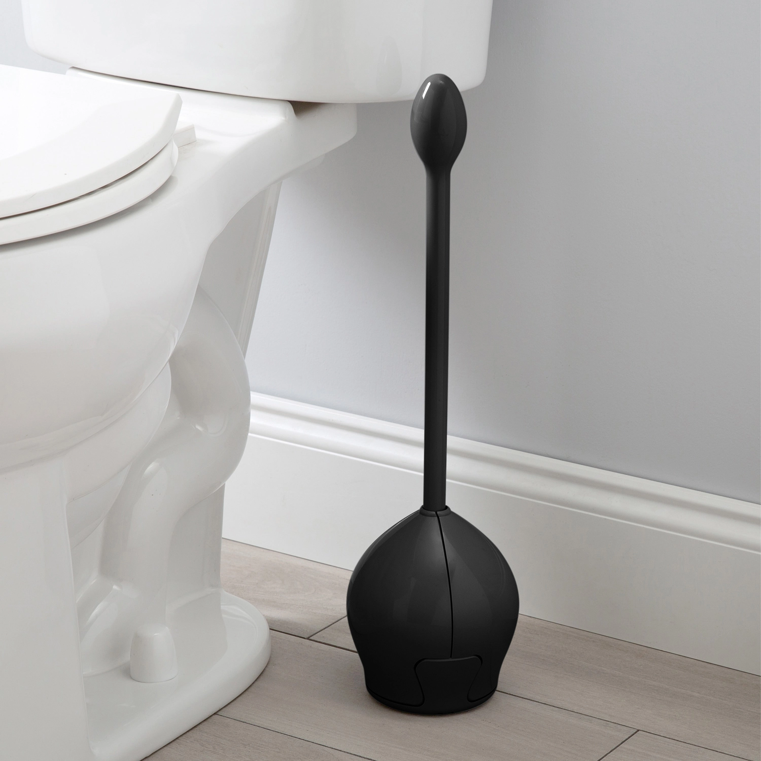 Bath Bliss Firm Grip Tulip Toilet Bowl Brush in Black - 5"x 5"x 17.7"