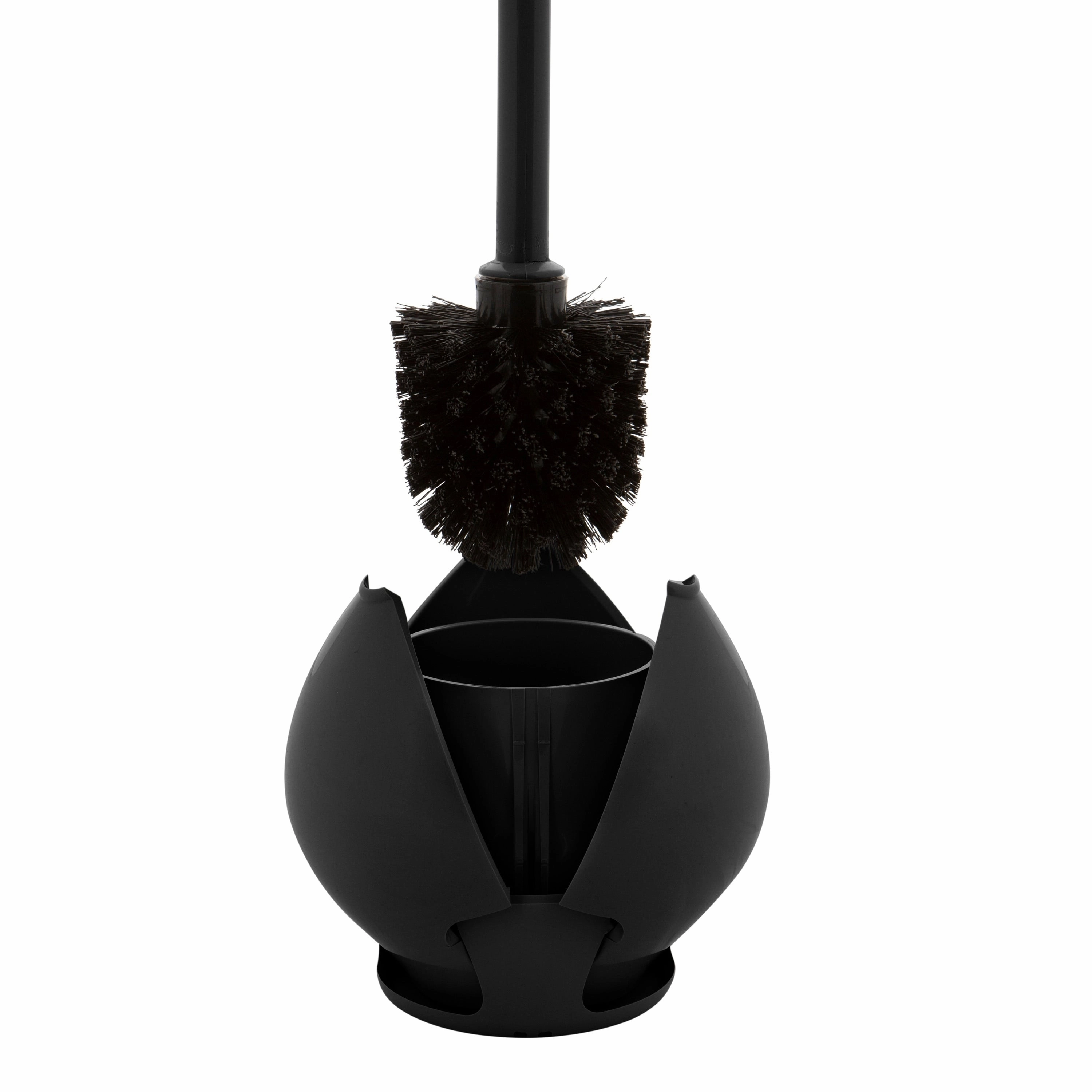 Bath Bliss Firm Grip Tulip Toilet Bowl Brush in Black - 5"x 5"x 17.7"