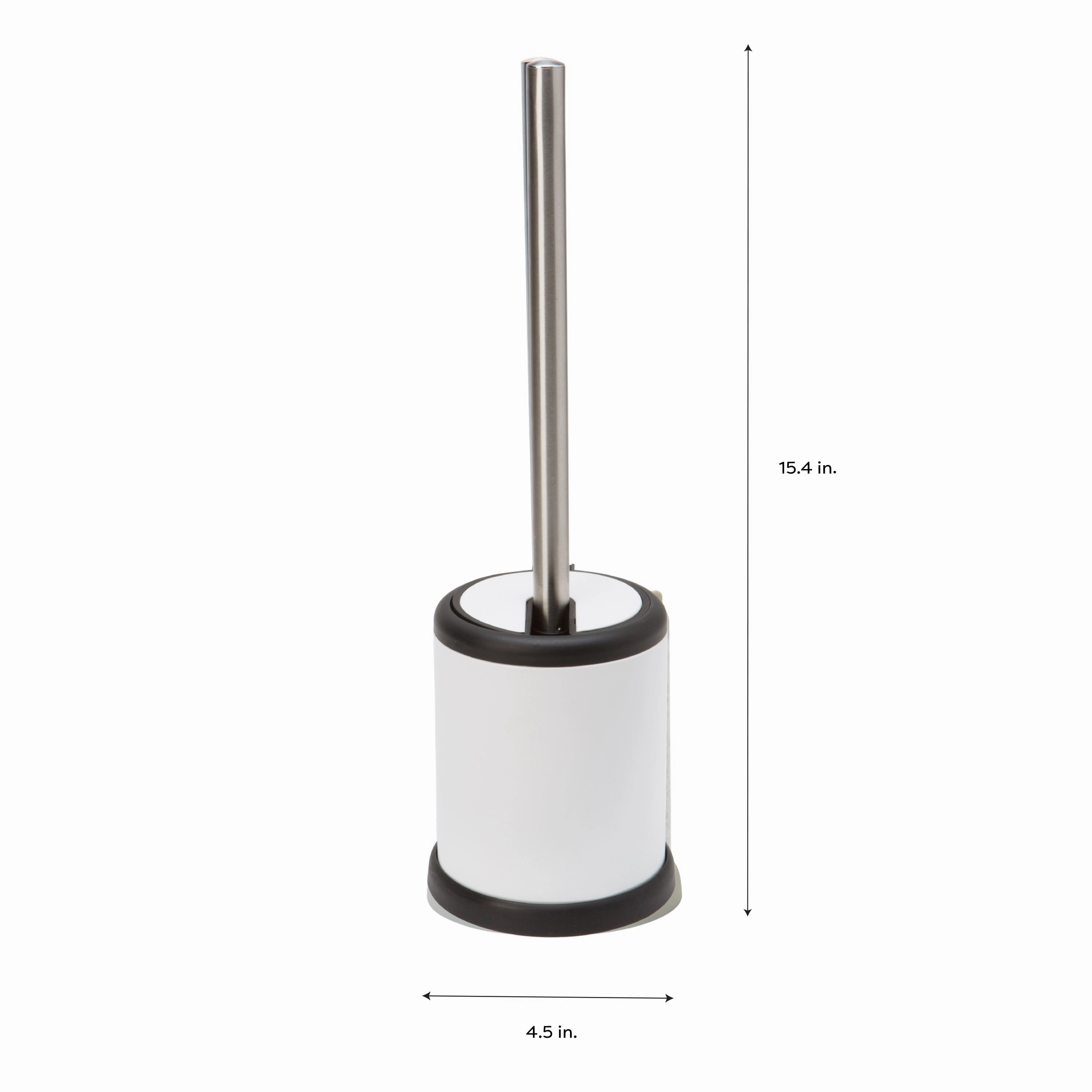 Bath Bliss Self Closing Lid Toilet Brush and Holder in White - 4.5"Rdx 15.4"