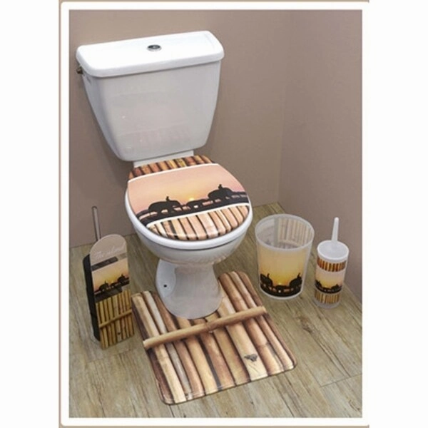 Bath Free Standing Printed Toilet Bowl Brush and Holder The Island - 3.94"L x 3.94"W x 13.78"H