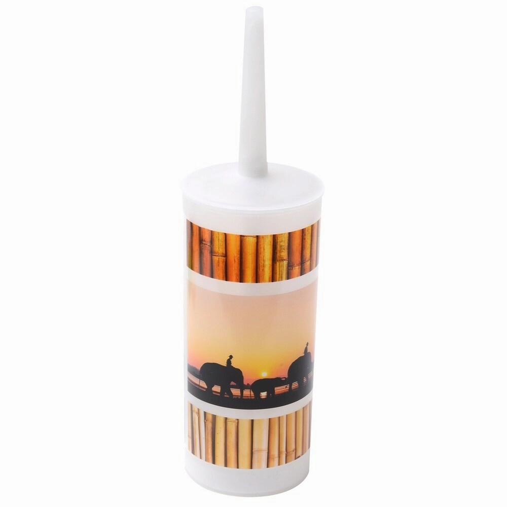 Bath Free Standing Printed Toilet Bowl Brush and Holder The Island - 3.94"L x 3.94"W x 13.78"H Toilet Brush,Bathroom Cleaner