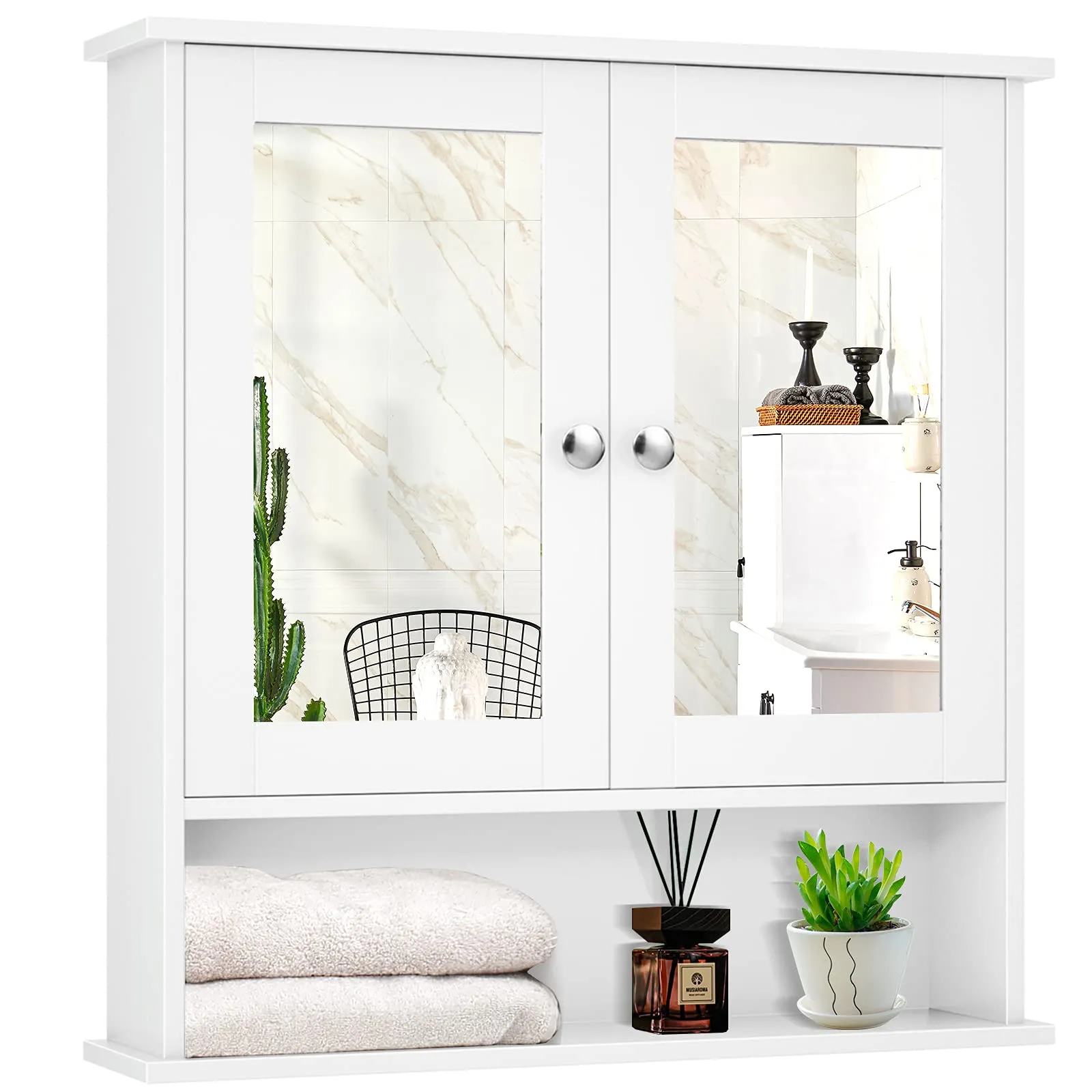Bathroom Wall Cabinet with 2 Mirror Doors and Adjustable Shelf