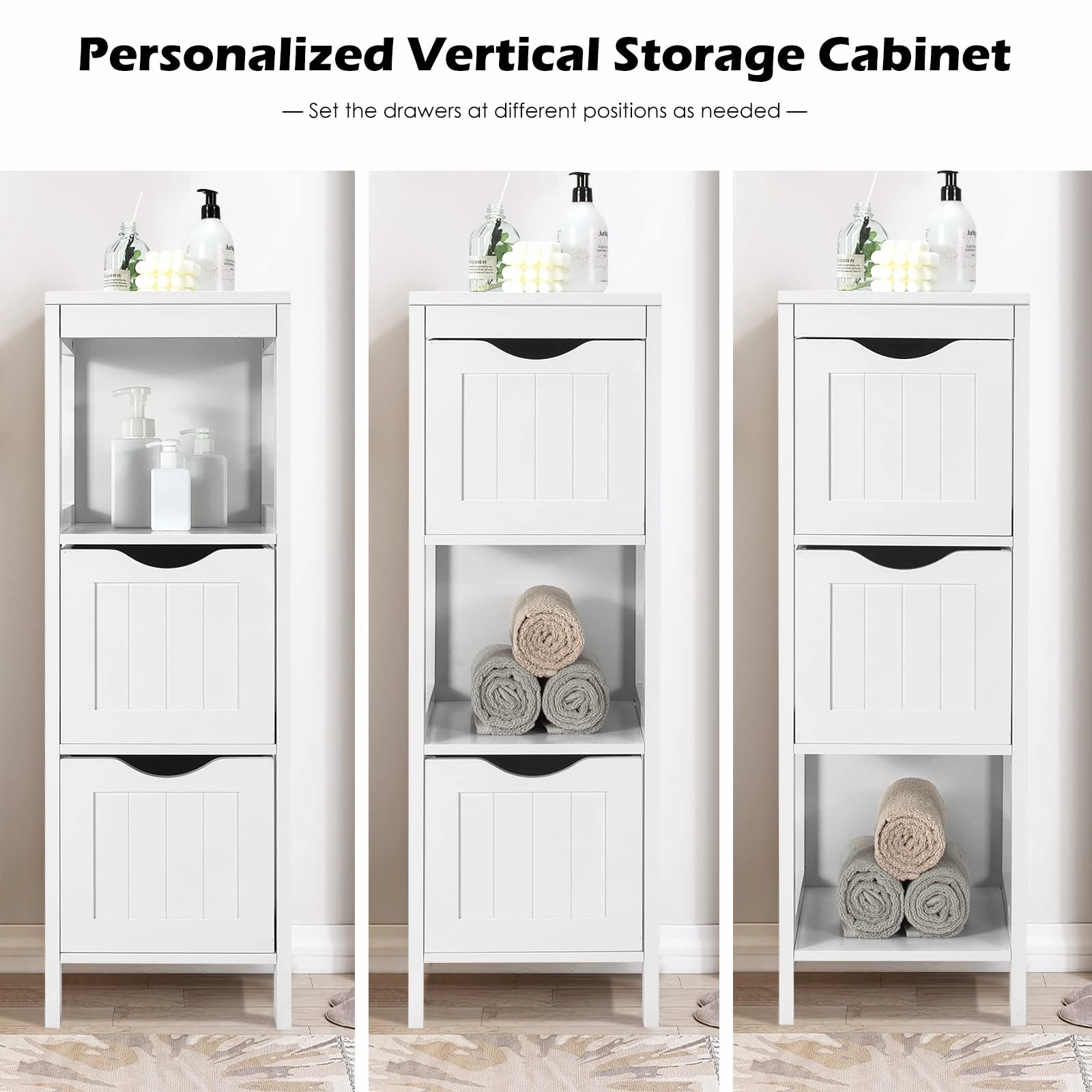 Bathroom Floor Cabinet with 2 Removable Drawers