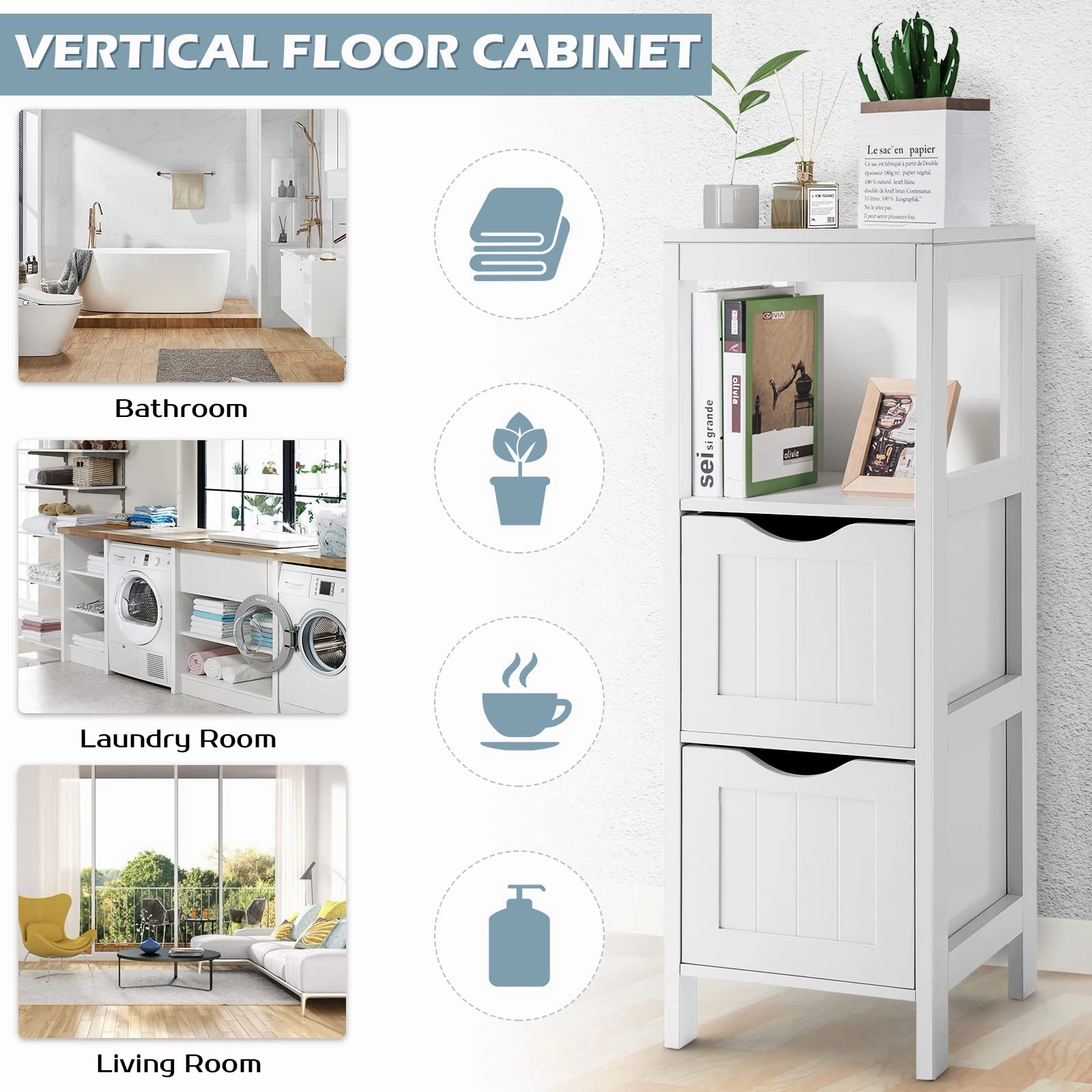 Bathroom Floor Cabinet with 2 Removable Drawers