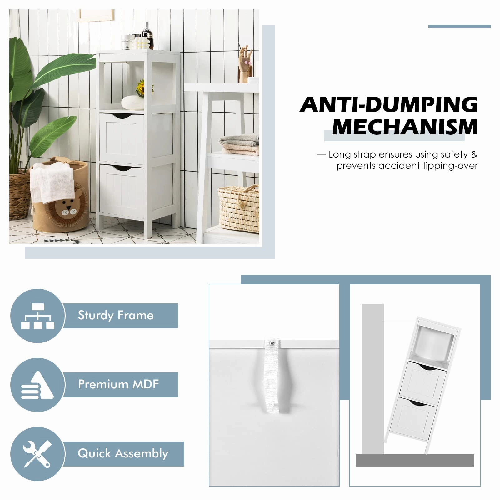 Bathroom Floor Cabinet with 2 Removable Drawers