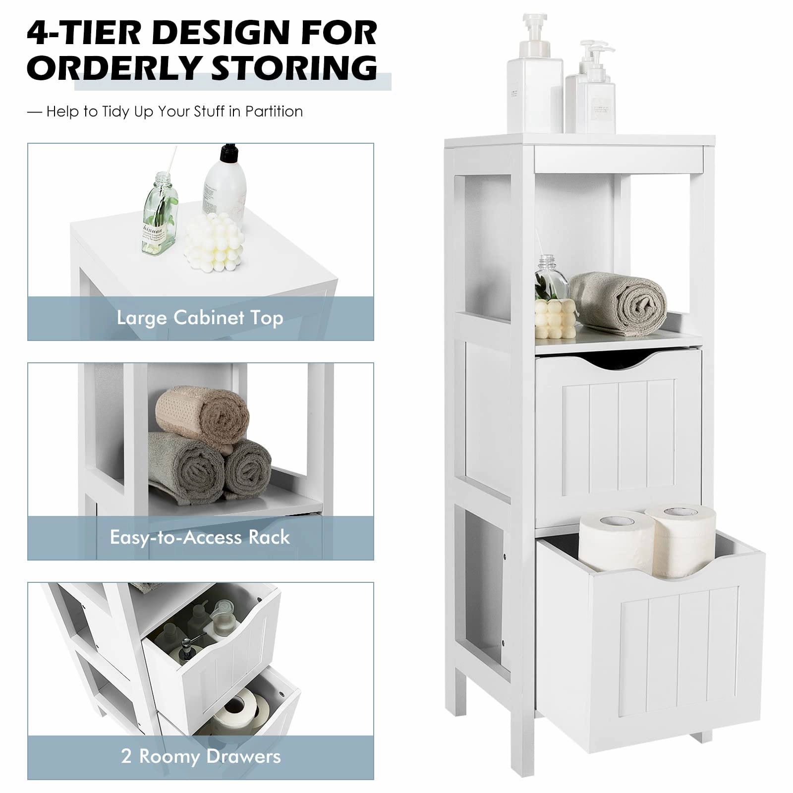 Bathroom Floor Cabinet with 2 Removable Drawers