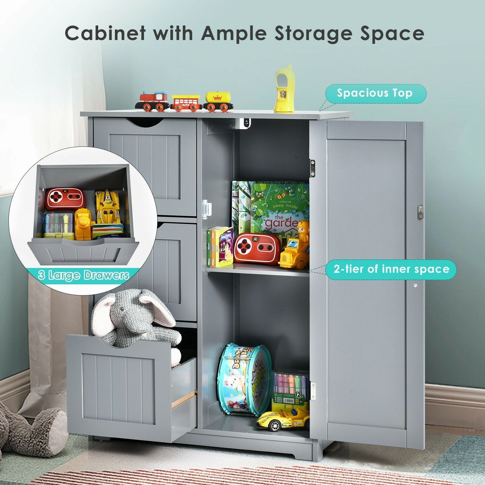 Bathroom Floor Cabinet, Wooden Storage Cabinet