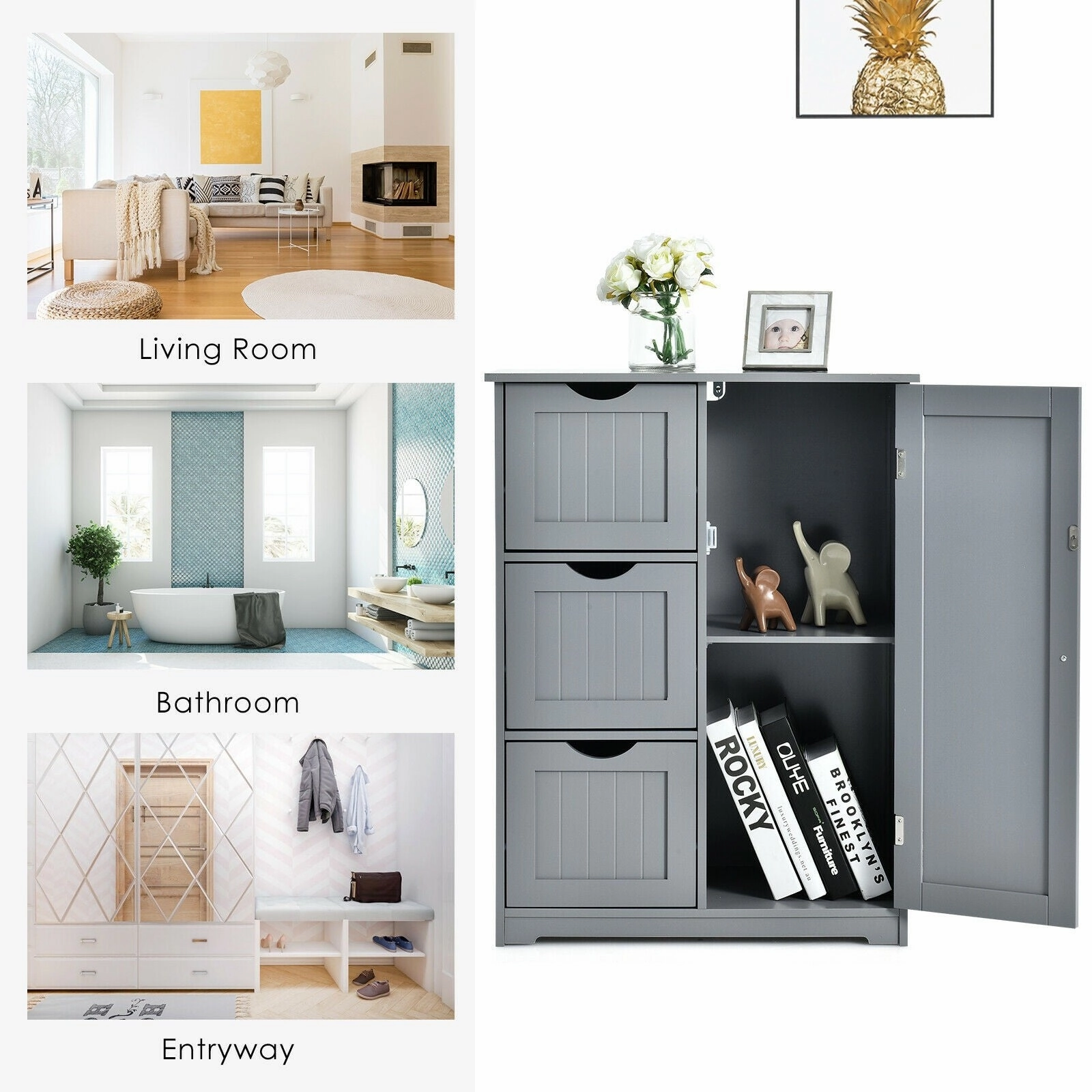 Bathroom Floor Cabinet, Wooden Storage Cabinet