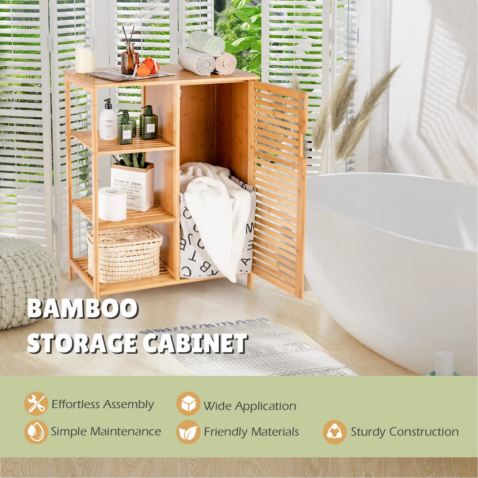 Bathroom Storage Cabinet Bamboo Floor Cabinet Free Standing Organizer