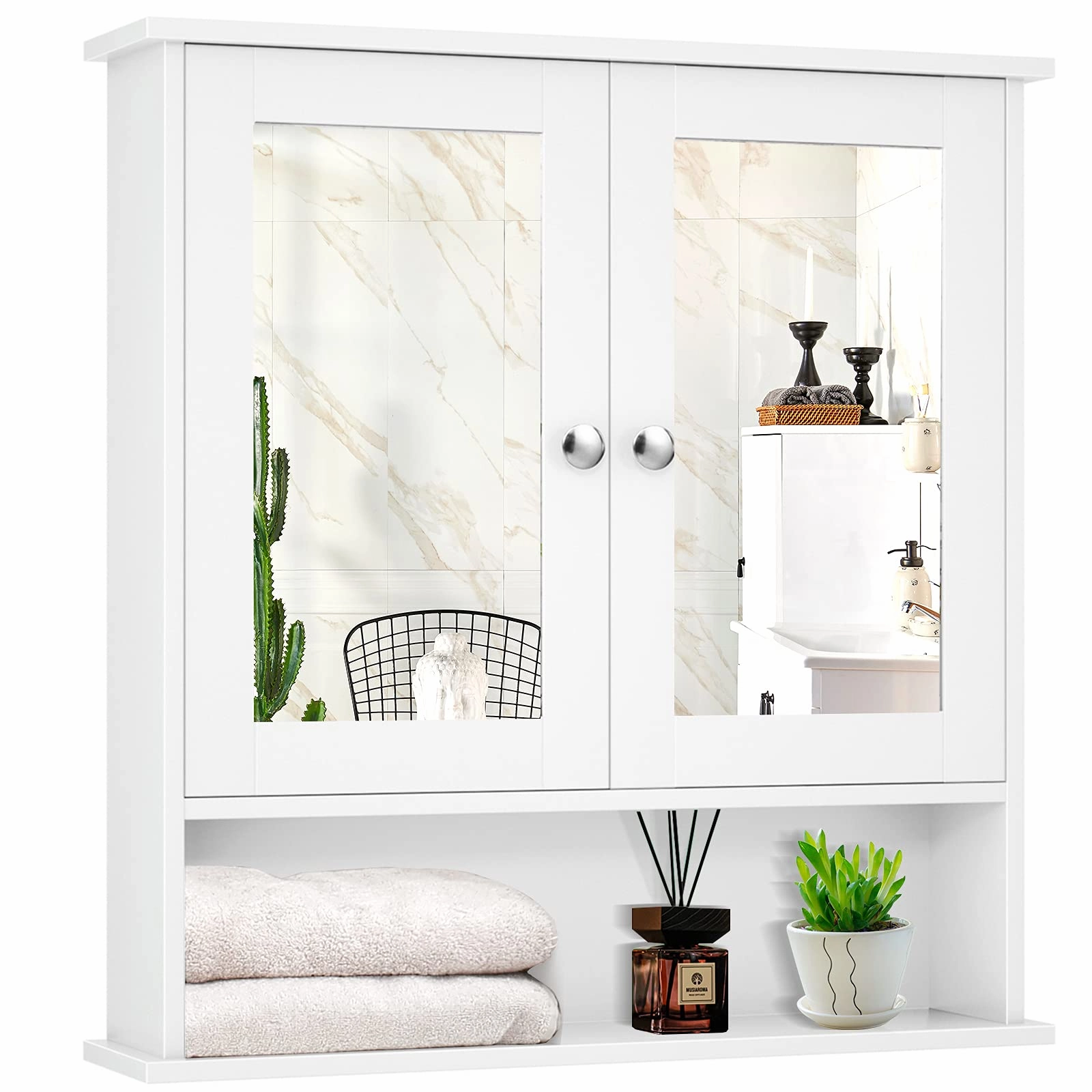 Bathroom Wall Cabinet with 2 Mirror Doors and Adjustable Shelf