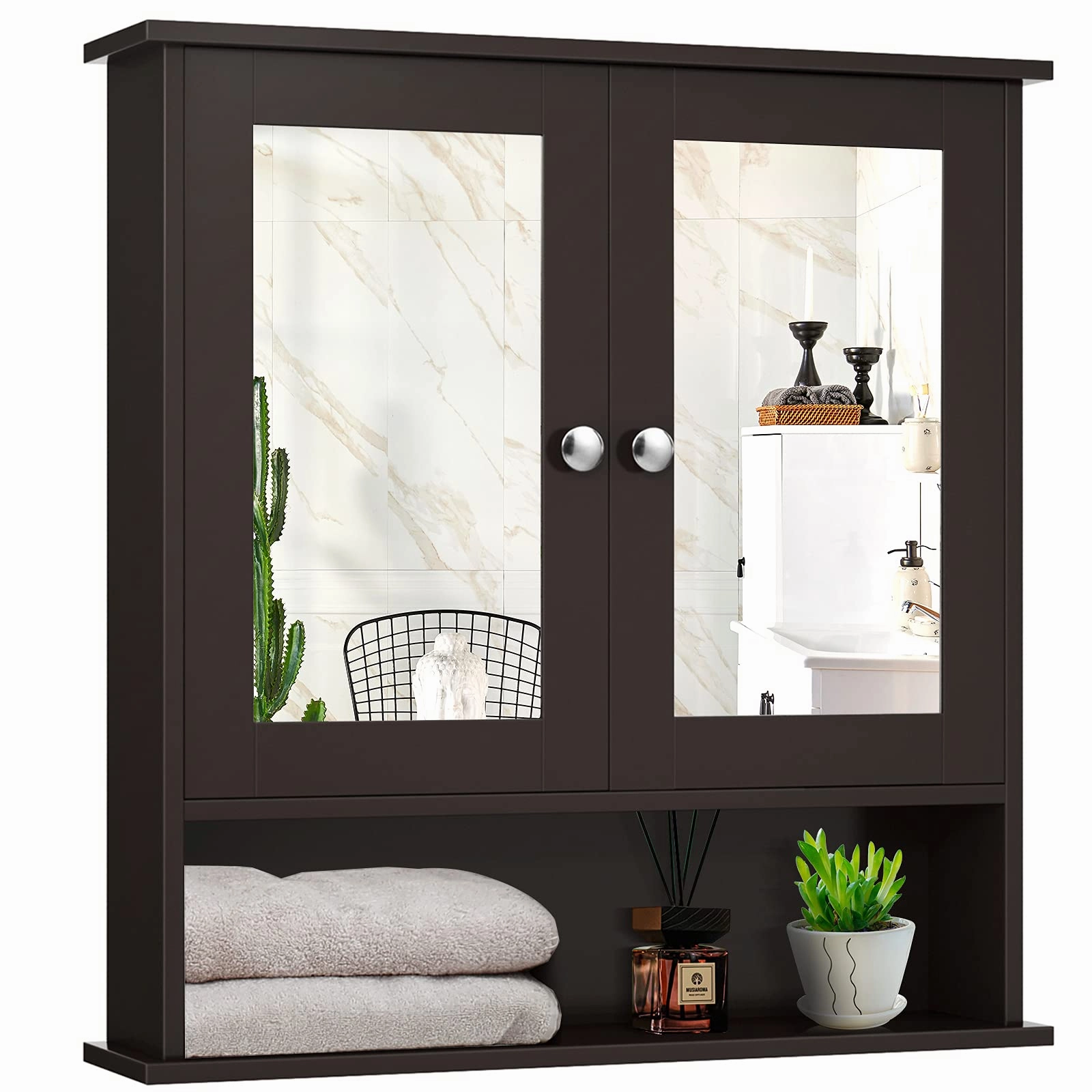 Bathroom Wall Cabinet with 2 Mirror Doors and Adjustable Shelf bathroom storage cabinet, over toilet storage