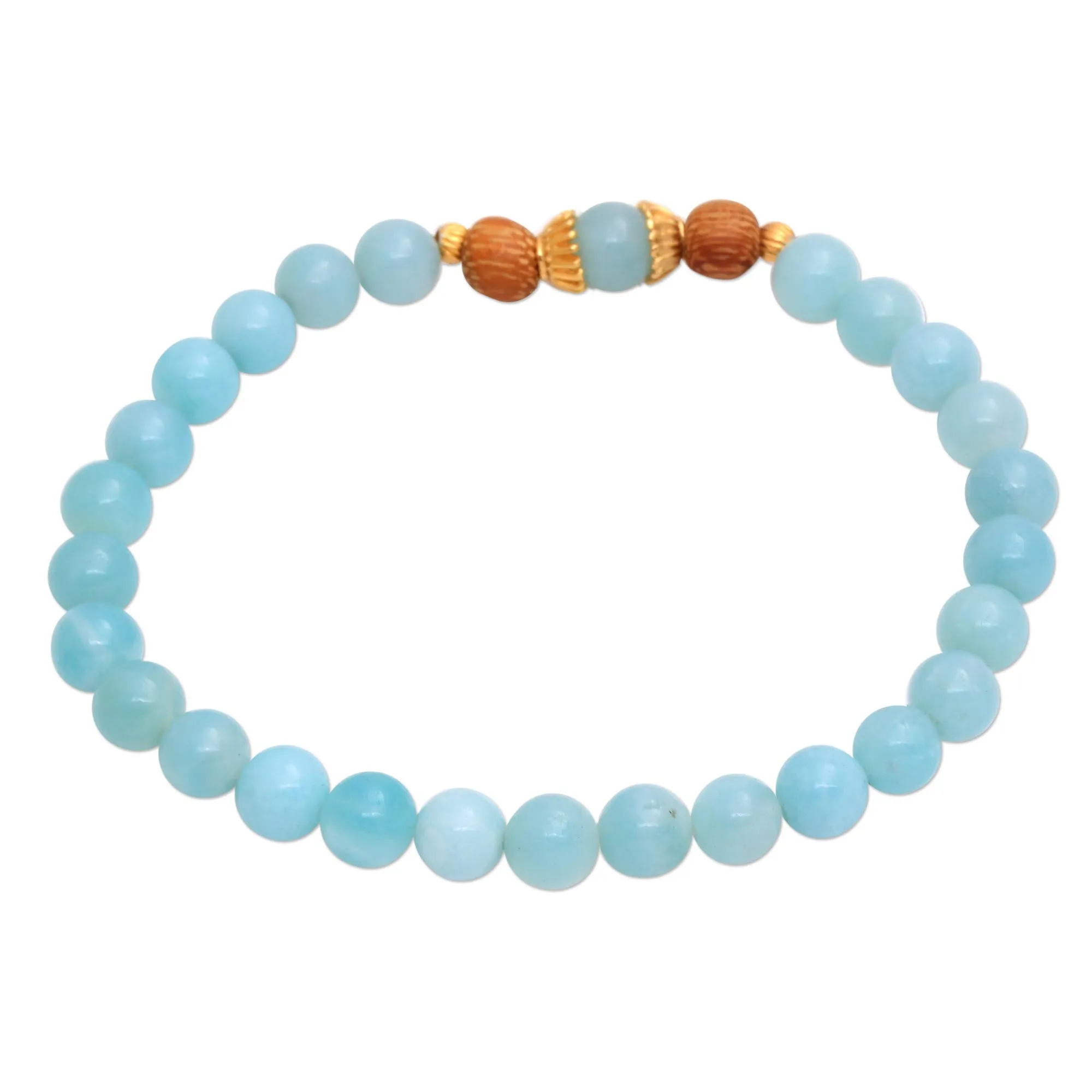Batuan Tune Gold Accented Amazonite Beaded Stretch Bracelet from Bali