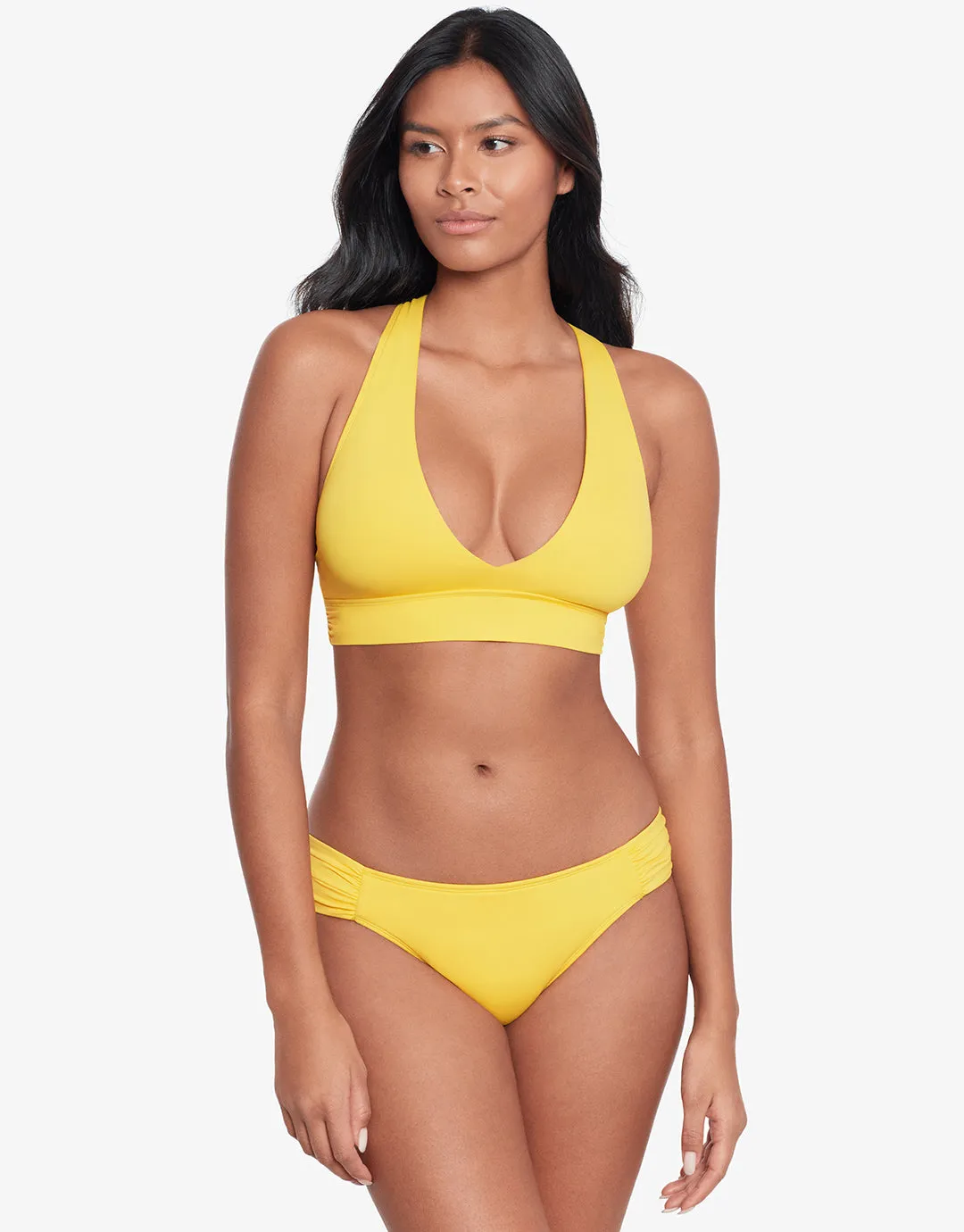 Beach Club Solids Shirred Tab Side Bikini Pant - Yellow