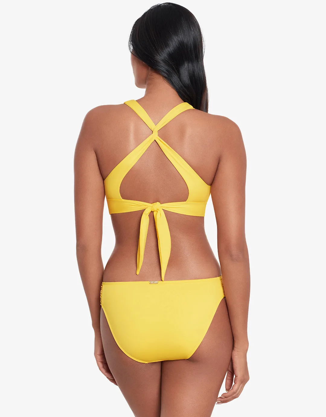Beach Club Solids Shirred Tab Side Bikini Pant - Yellow